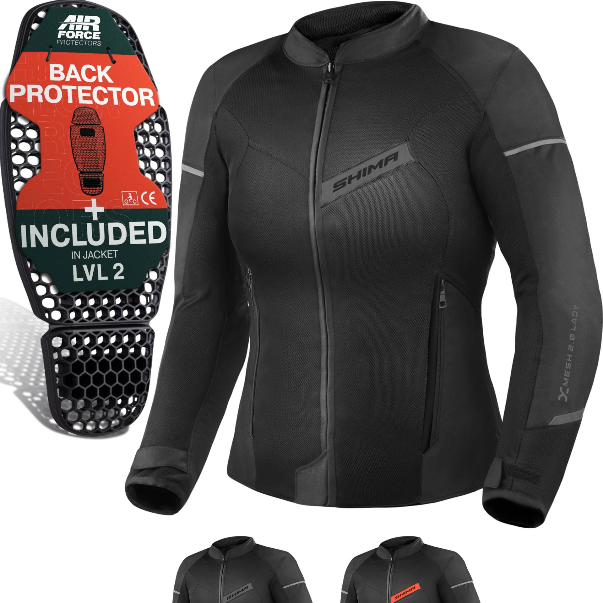 SHIMA X-MESH Motorrad Jacke Damen mit Protektoren AIRFORCE Rückenprotektor Motorradjacke Sommer Mesh Belüftet Textiljacke Schutzjacken Protektorenjacke Luftige (Frauen, Schwarz, M) von SHIMA