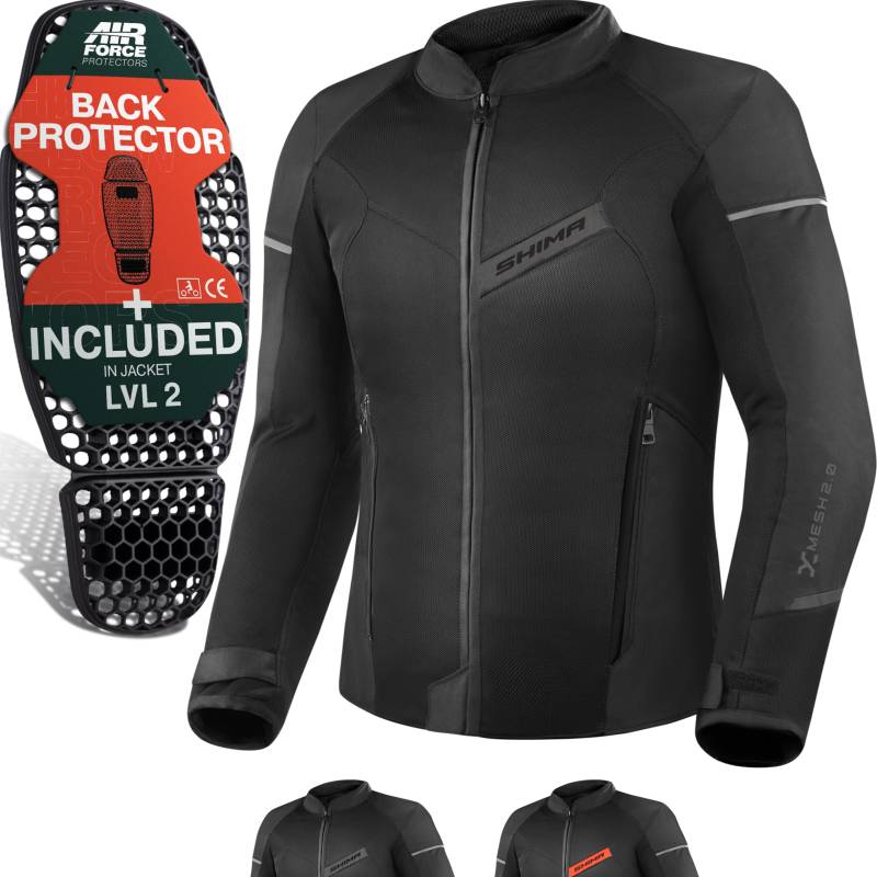 SHIMA X-MESH Motorrad Jacke Herren mit Protektoren AIRFORCE Rückenprotektor Motorradjacke Sommer Mesh Belüftet Textiljacke Schutzjacken Protektorenjacke Luftige (Männer, Schwarz, 3XL) von SHIMA