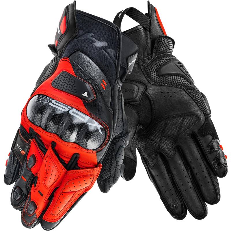 SHIMA XRS-3 Motorrad Handschuhe Herren Leder Kurze Sport Motorradhandschuhe Schutz Touchscreen Stadt Lederhandschuhe Motorcycle Belüftet Verstärkt Perforiertes Leicht (Herren, Rot Fluo, 3XL) von SHIMA