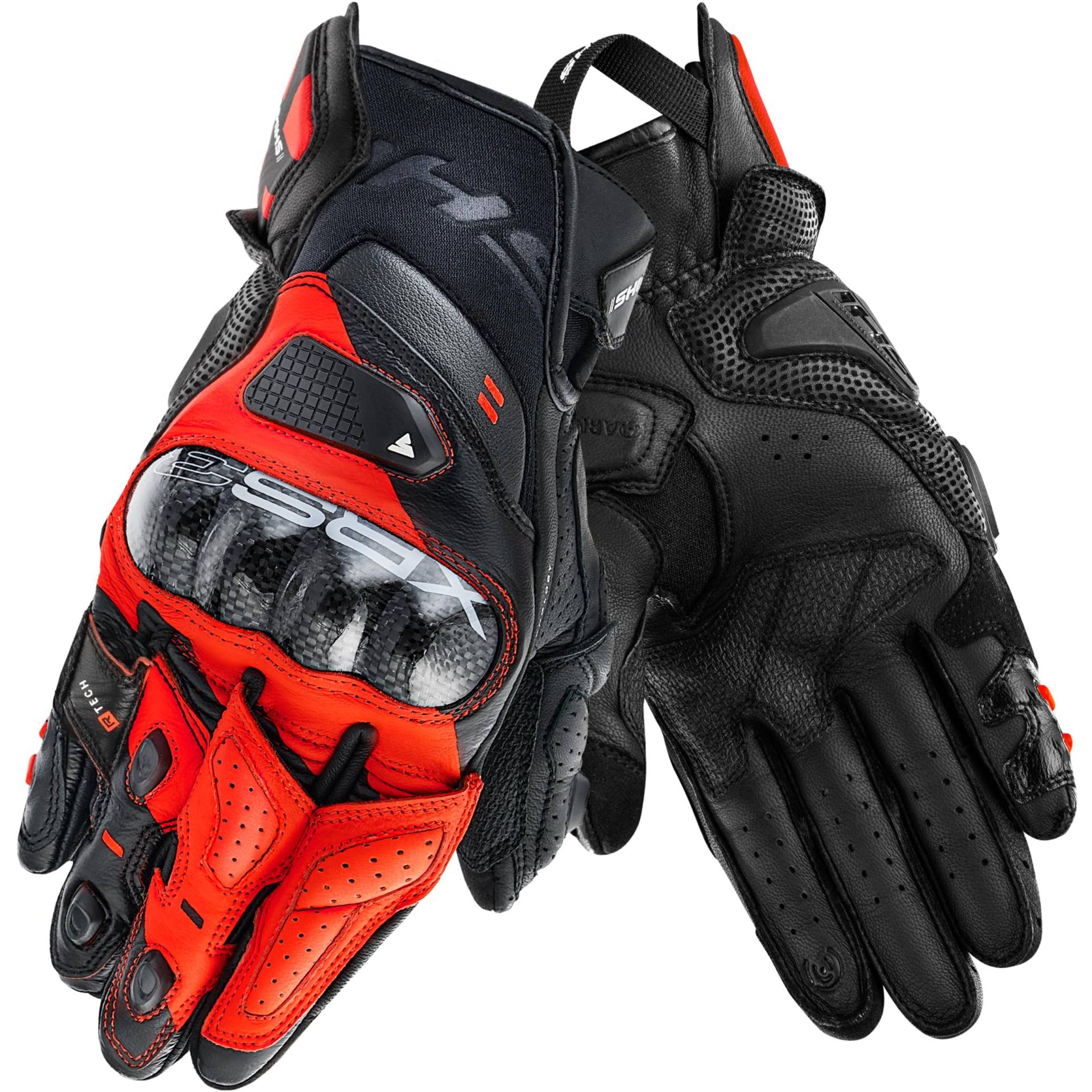 SHIMA XRS-3 Motorrad Handschuhe Herren Leder Kurze Sport Motorradhandschuhe Schutz Touchscreen Stadt Lederhandschuhe Motorcycle Belüftet Verstärkt Perforiertes Leicht (Herren, Rot Fluo, S) von SHIMA