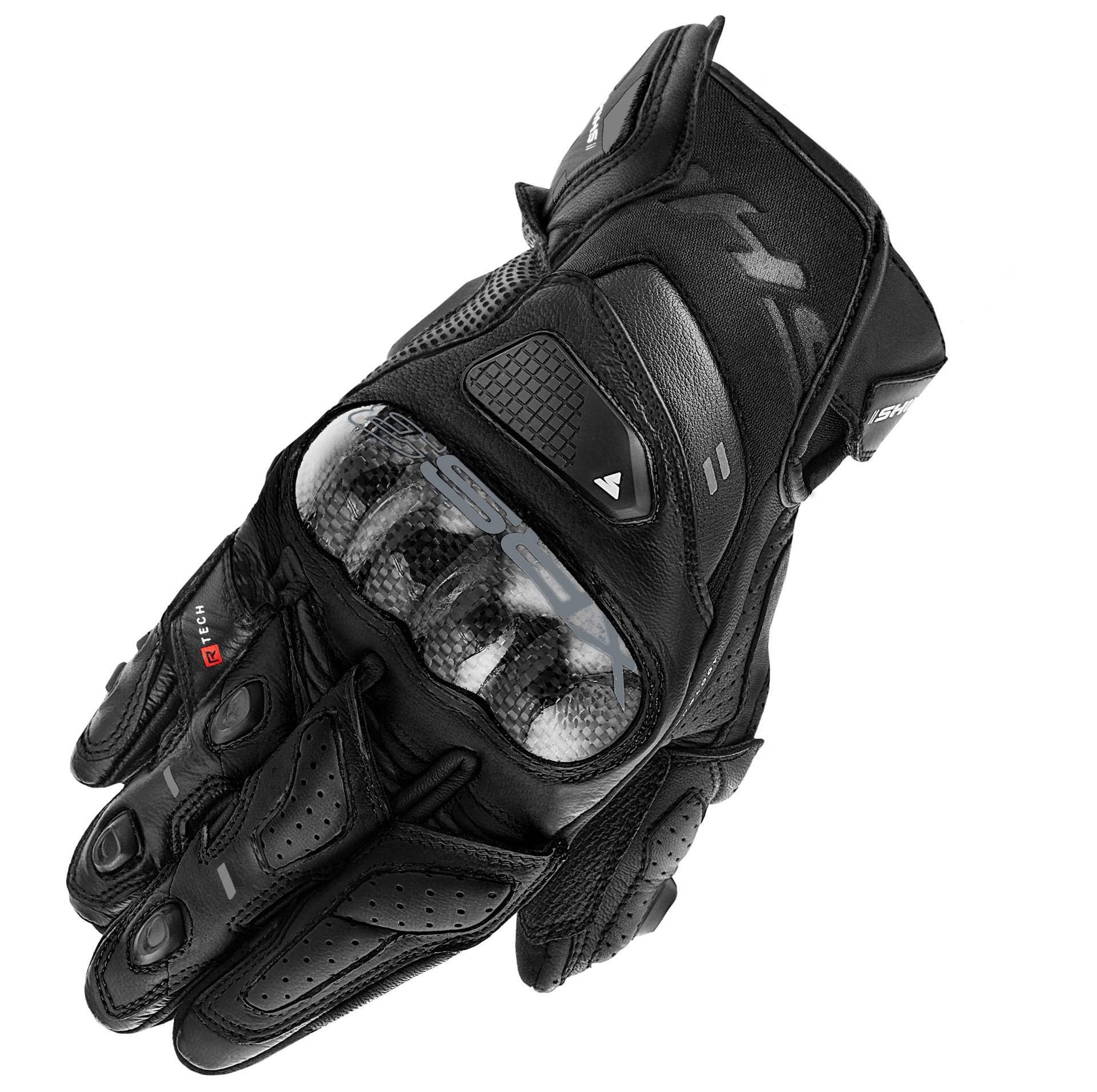 SHIMA XRS-3 Motorrad Handschuhe Herren Leder Kurze Sport Motorradhandschuhe Schutz Touchscreen Stadt Lederhandschuhe Motorcycle Belüftet Verstärkt Perforiertes Leicht (Herren, Schwarz, L) von SHIMA