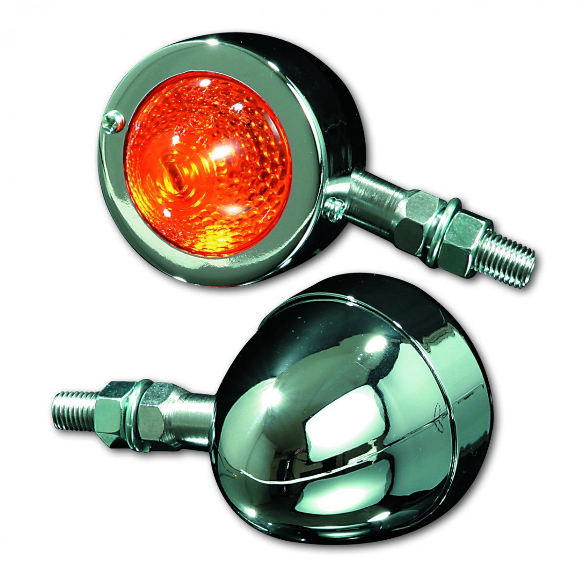 ShinYo Motorrad Blinker E geprüft Blinker Bullet Pike 12V/10W M10 Metall Ø58 mm chrom von SHIN YO