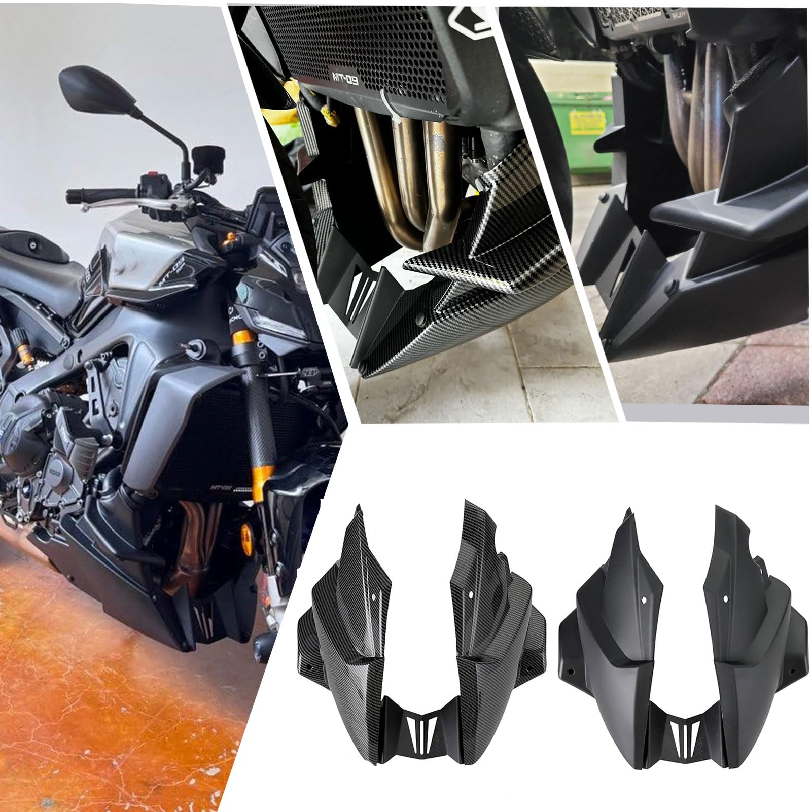 SHINKXMT Motorradmotor-Bauchpaneel, unterer Spoiler, Verkleidung, Schutzverkleidung,Compatible with MT 09/MT-09 SP, XSR900 Tracer 9/GT Tracer GT, Zubehör 2021 2022 2023 2024 (Kohlefaser-Optik) von SHINKXMT