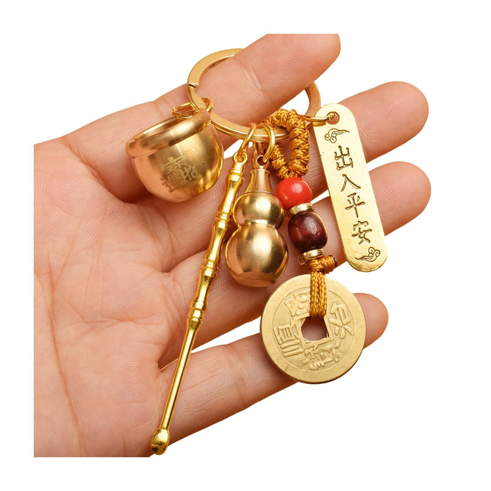 SHINROAD Exquisites Schlüsselbund-Accessoire-Geschenk-würdiger Anhänger Vintage Lucky Gourd Solid Messing Coins Geldbeutel Charm Feng Shui A von SHINROAD