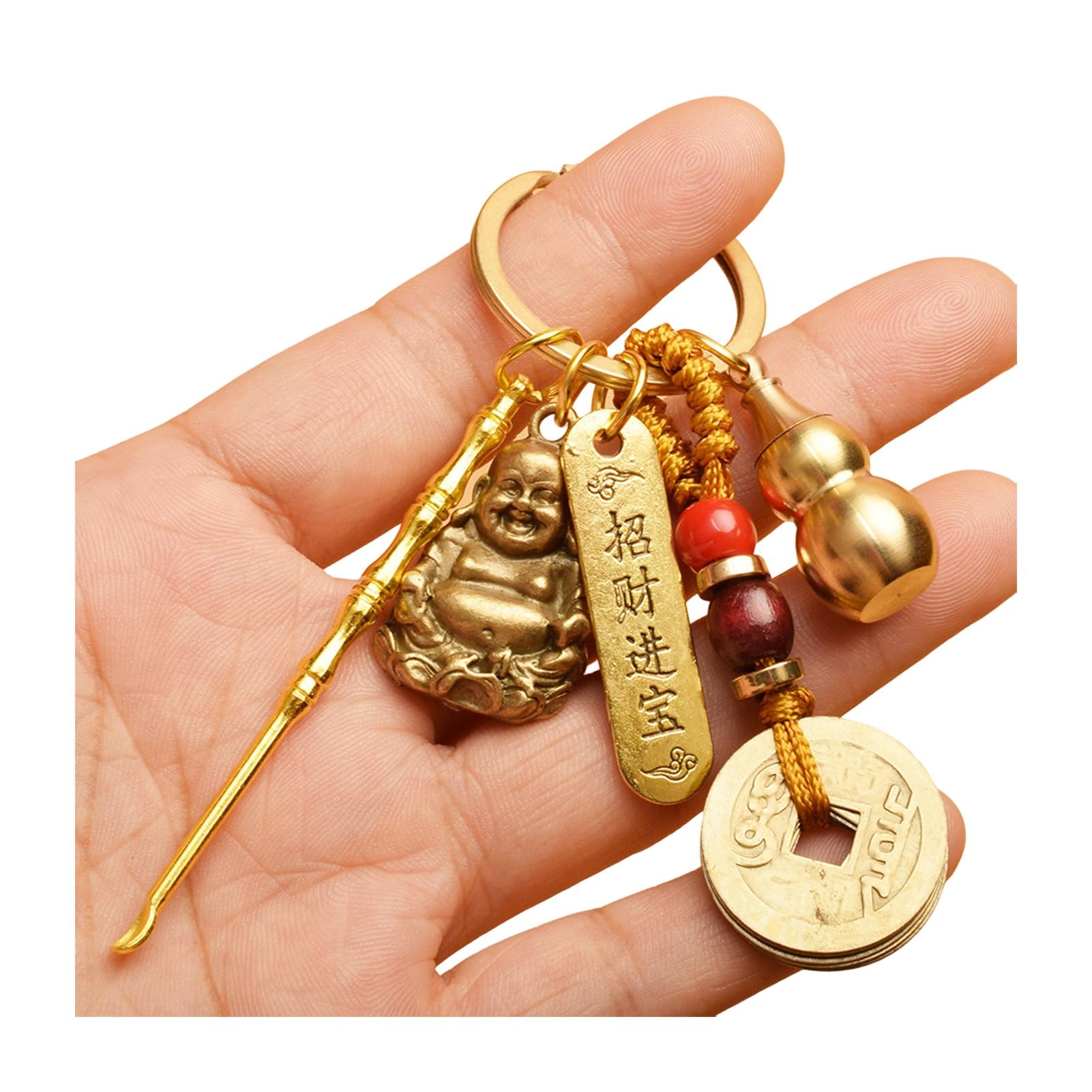 SHINROAD Exquisites Schlüsselbund-Accessoire-Geschenk-würdiger Anhänger Vintage Lucky Gourd Solid Messing Coins Geldbeutel Charm Feng Shui B von SHINROAD