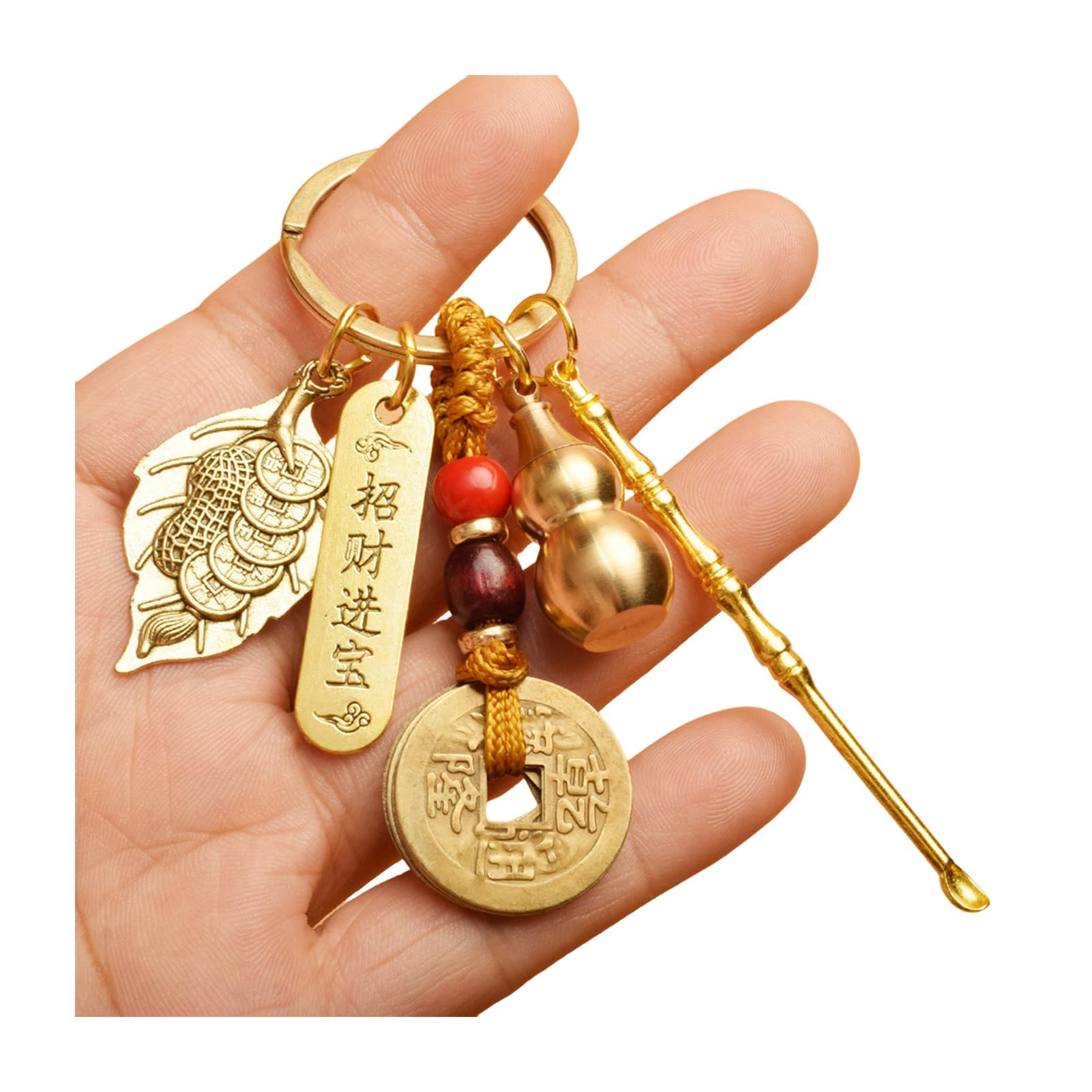 SHINROAD Exquisites Schlüsselbund-Accessoire-Geschenk-würdiger Anhänger Vintage Lucky Gourd Solid Messing Coins Geldbeutel Charm Feng Shui F von SHINROAD