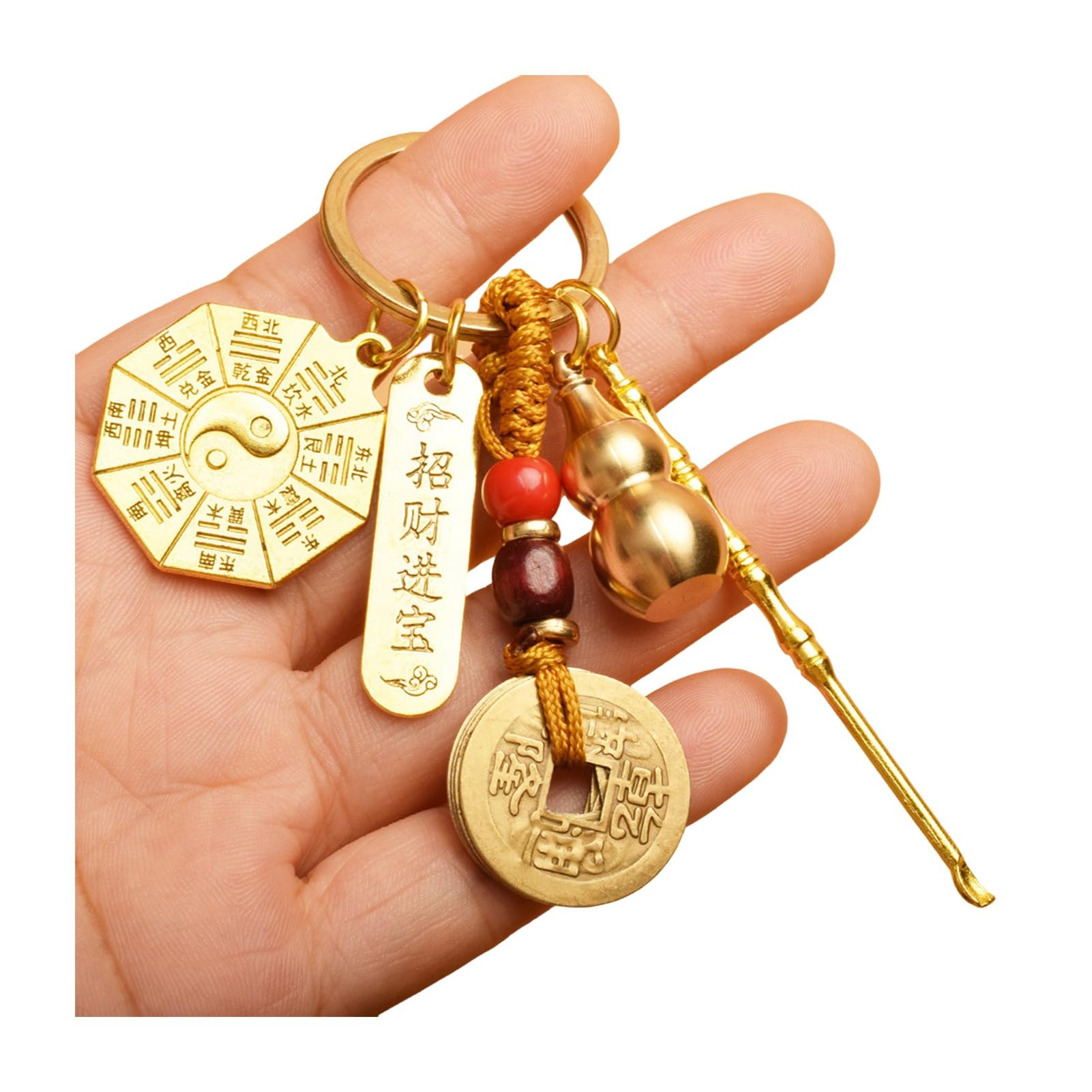 SHINROAD Exquisites Schlüsselbund-Accessoire-Geschenk-würdiger Anhänger Vintage Lucky Gourd Solid Messing Coins Geldbeutel Charm Feng Shui H von SHINROAD