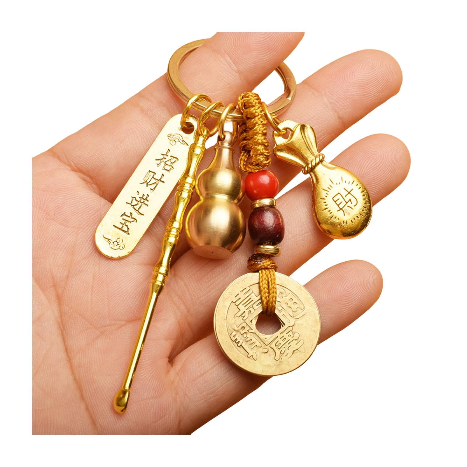 SHINROAD Exquisites Schlüsselbund-Accessoire-Geschenk-würdiger Anhänger Vintage Lucky Gourd Solid Messing Coins Geldbeutel Charm Feng Shui ich von SHINROAD