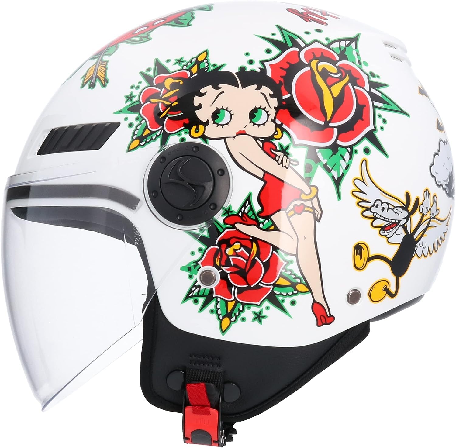 Motorradhelm, Jethelm, ECE-geprüft, La Betty, Weiß, Größe XS (53/54), Motorradhelm für Herren, Damen von Shiro