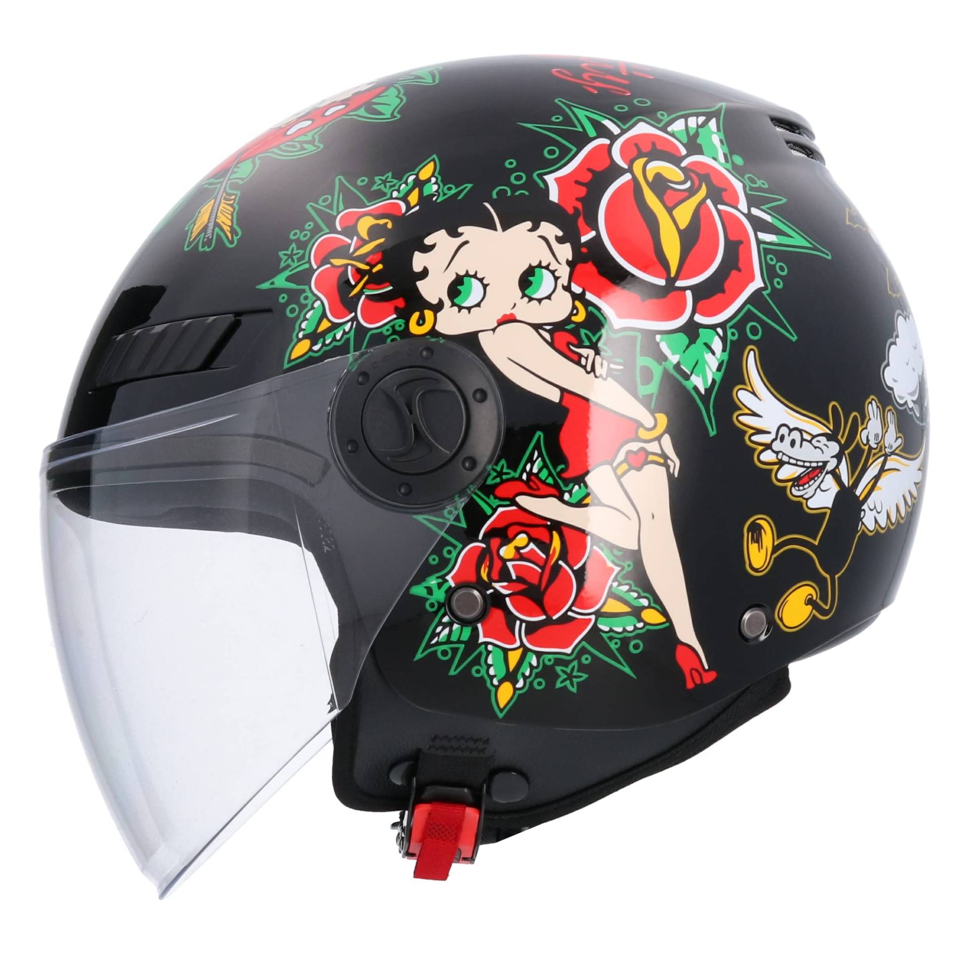 Motorradhelm Jethelm mit ECE-Zulassung, La Betty, Schwarz, Größe M (57/58) von SHIRO HELMETS