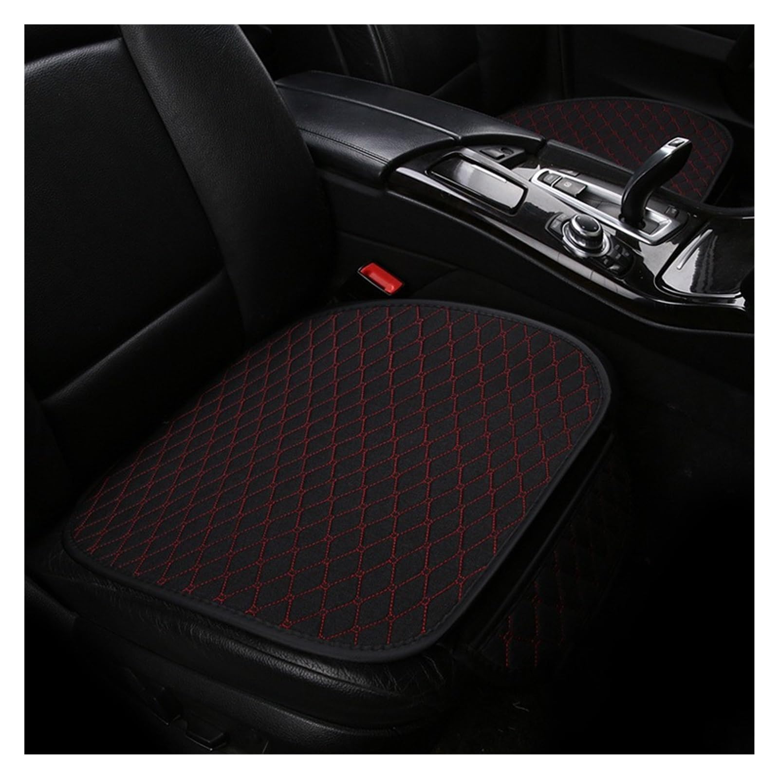 SHOUXI Vordersitzbezüge 1pc Flachs Auto Sitzkissen Vier Jahreszeiten Anti-Slip Universal Vorne Automobil Stuhl Matten Abdeckung Innen Zubehör(Black-red.) von SHOUXI