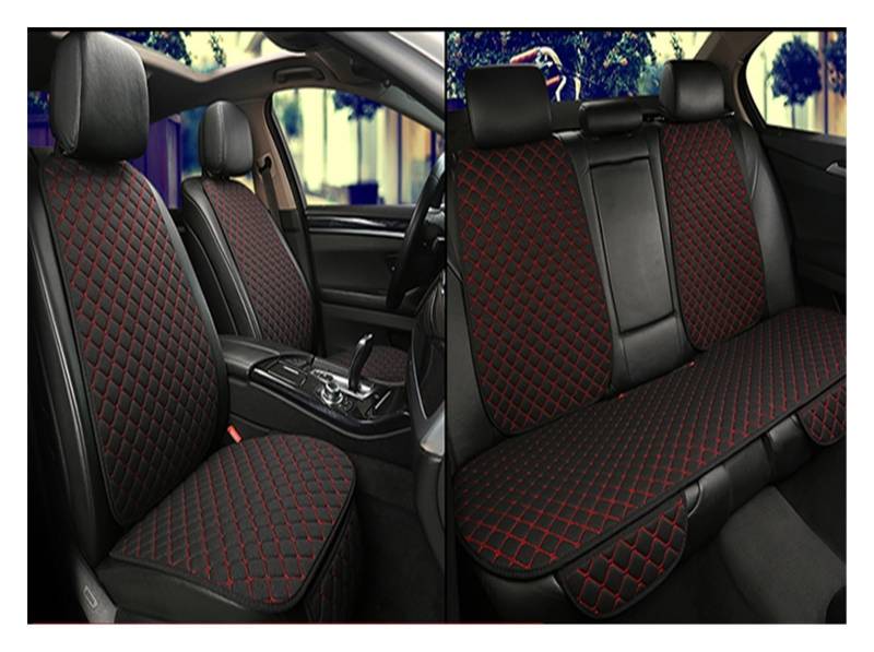 SHOUXI Vordersitzbezüge 5 Sitze Auto Sitz Abdeckung Protector Vorne Hinten Sitz Zurück Taille Waschbar Kissen Pad Matte Auto Vier Jahreszeiten(Black with red,7PCS) von SHOUXI