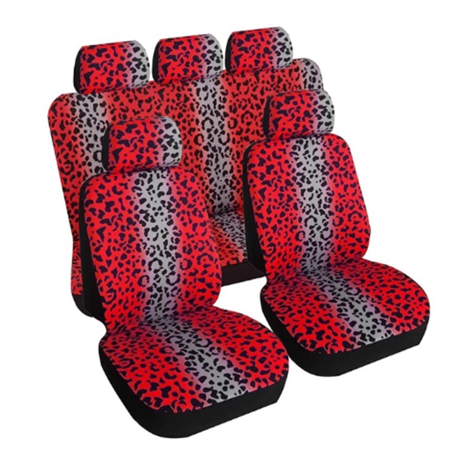 SHOUXI Vordersitzbezüge Bunter Druck Leopard Autositzbezüge Kissen Four Seasons Universal Autositzschutzbezug Pad(Rot,Full Set) von SHOUXI