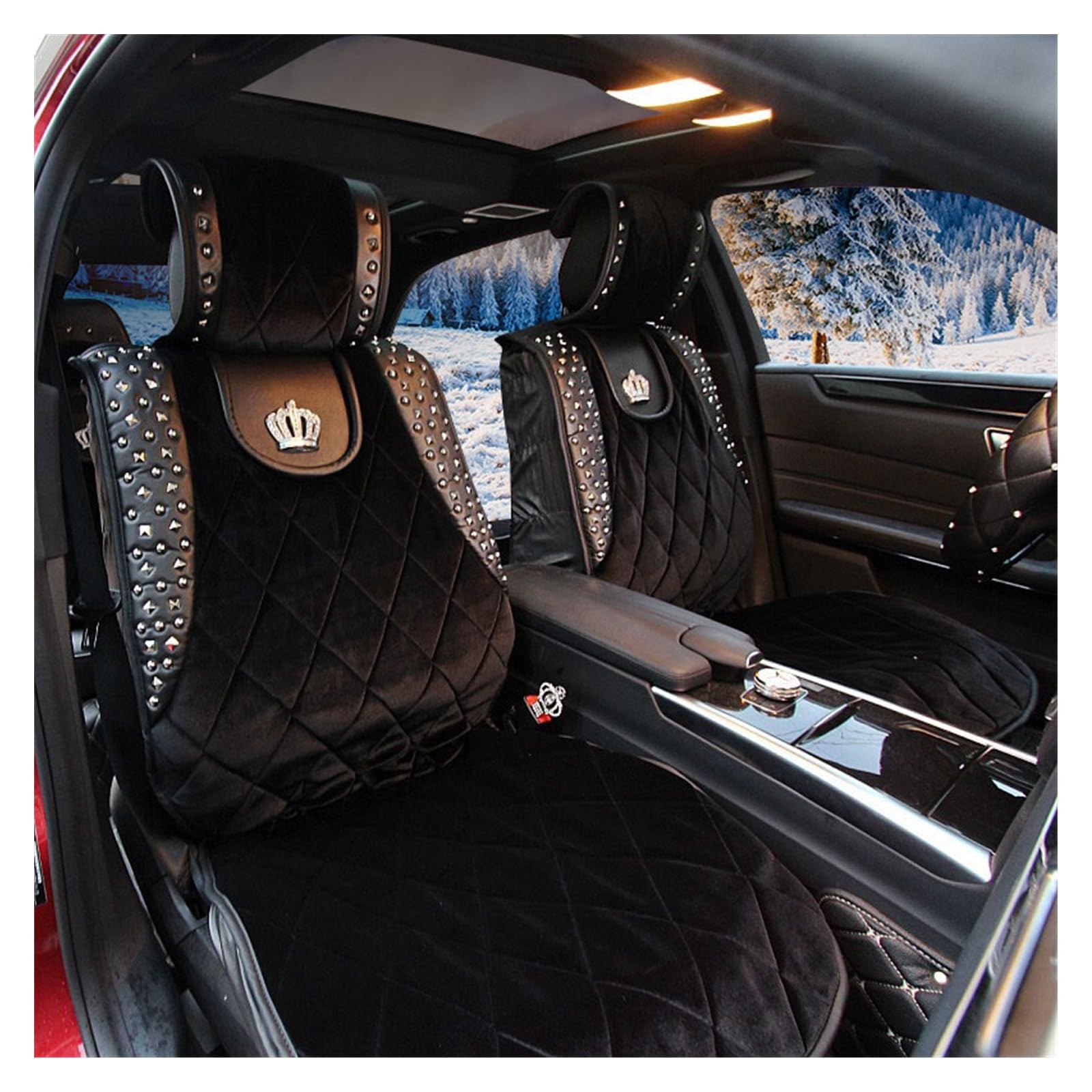 SHOUXI Vordersitzbezüge Cool Rivet Crown Kurze Plüsch Autositzbezüge Winter Weichem Plüsch Universal Automobile Sitzkissen Pad Frauen Männer(EIN,Front pad) von SHOUXI