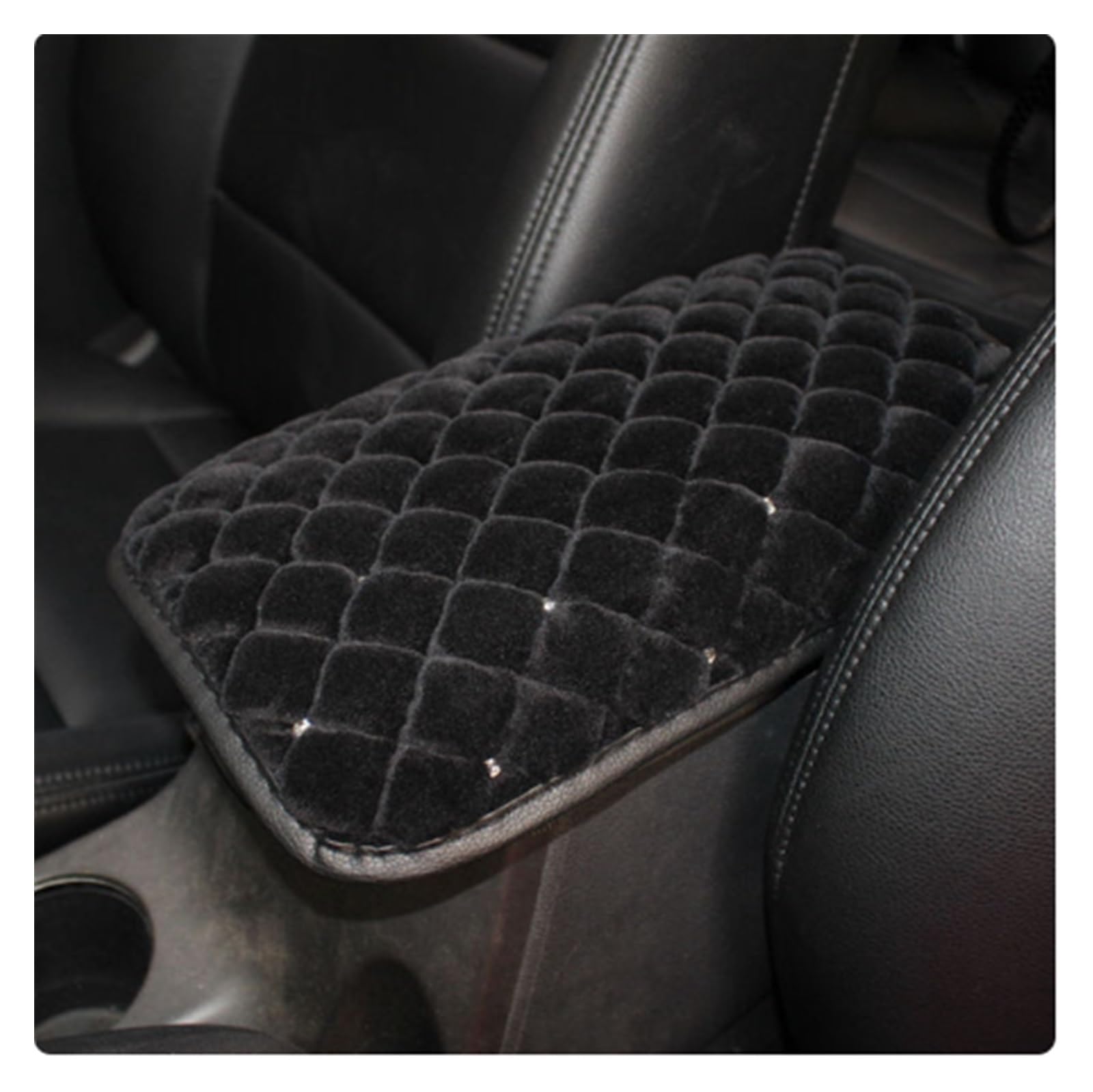 SHOUXI Vordersitzbezüge Diamant-Plüsch-Universal-Autositzbezug Vorne Und Hinten, Schutzmatte, Autozubehör(Schwarz,Armrest pad) von SHOUXI