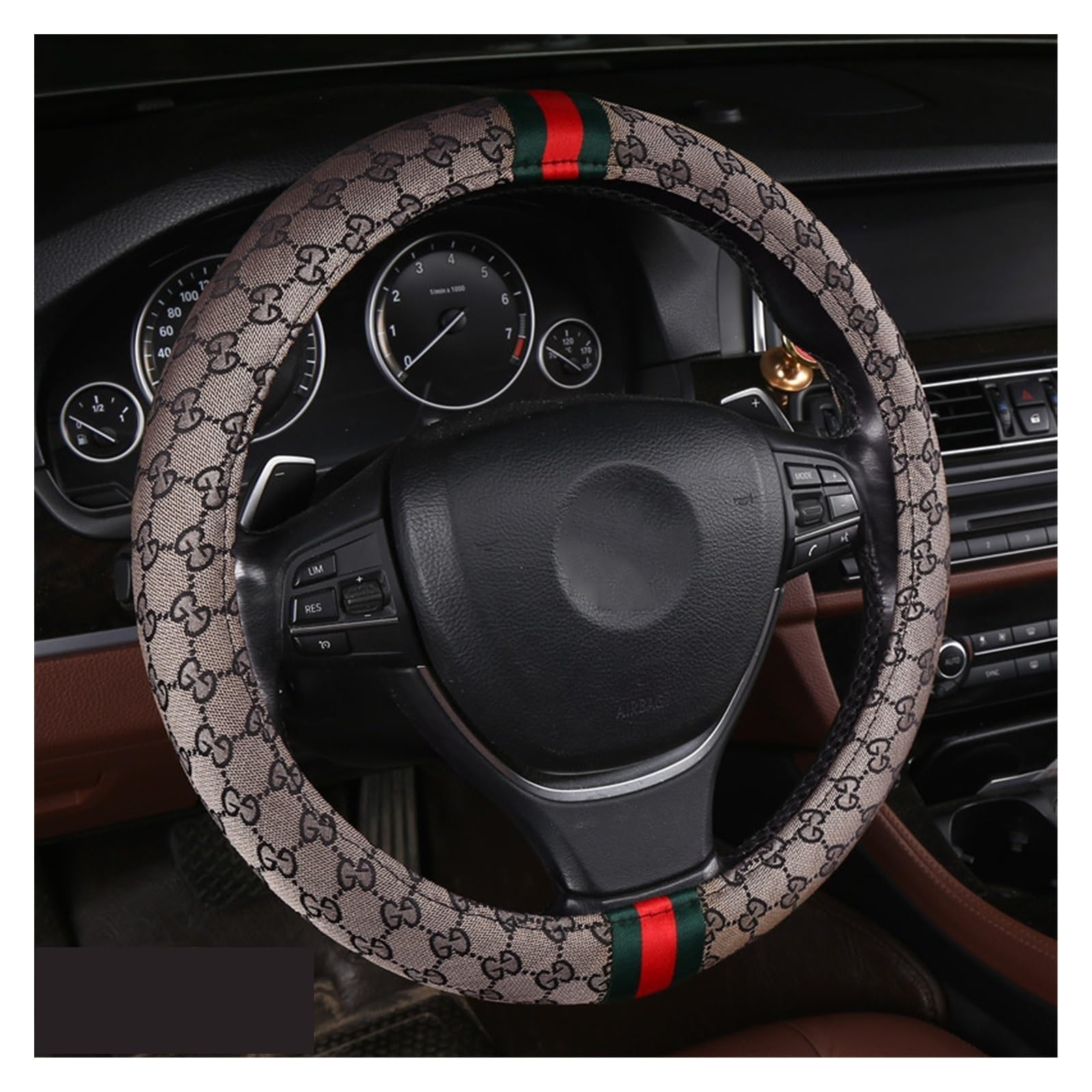 SHOUXI Vordersitzbezüge Mode Auto Hals Kopfstütze Lenkradbezug Auto Kopfstütze Set Sitzbezüge Nackenstütze Universal(Beige Steering Wheel) von SHOUXI