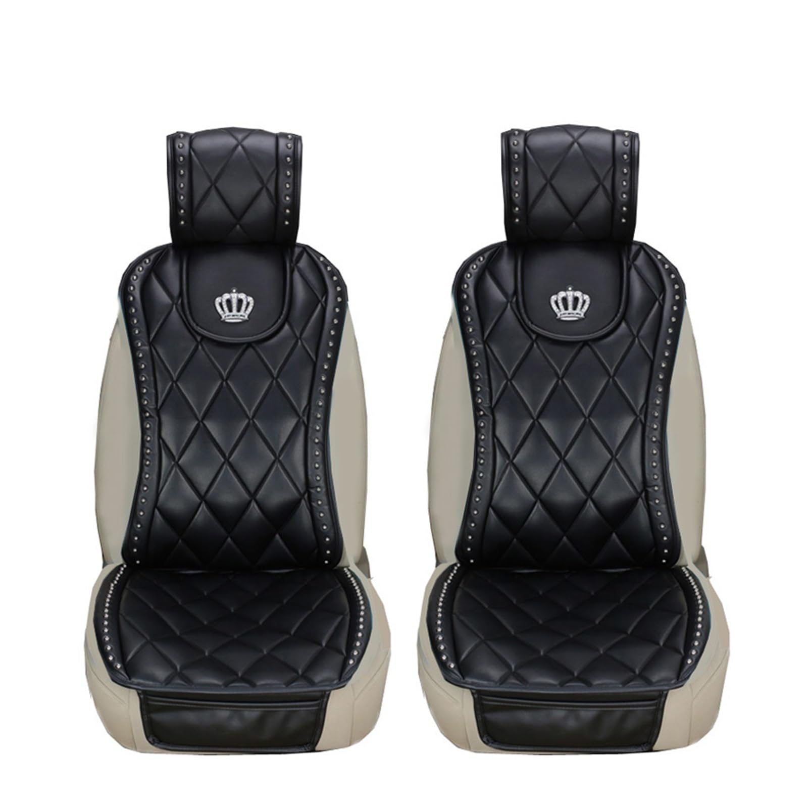 SHOUXI Vordersitzbezüge Mode Leder Autositzbezüge Universal Kristall Krone Nieten Auto Sitzkissen Matten Innen Zubehör(2pc Front seat) von SHOUXI