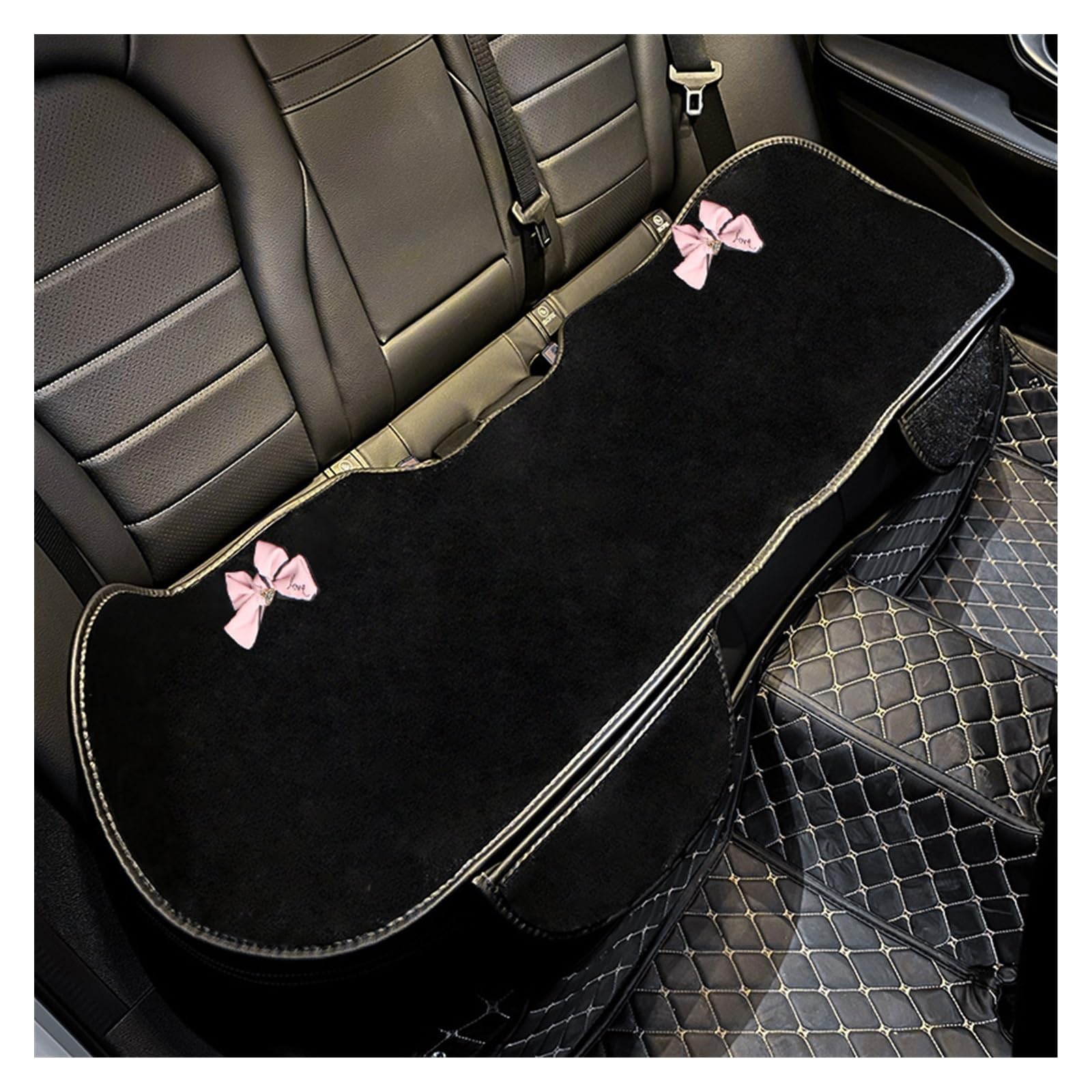 SHOUXI Vordersitzbezüge Niedliche Schleife Winter Auto Innenzubehör Universal Sitzbezüge Kurze Plüsch Auto Sitzkissen Pad Vier Jahreszeiten Sitzmatten(Rear seat mat) von SHOUXI