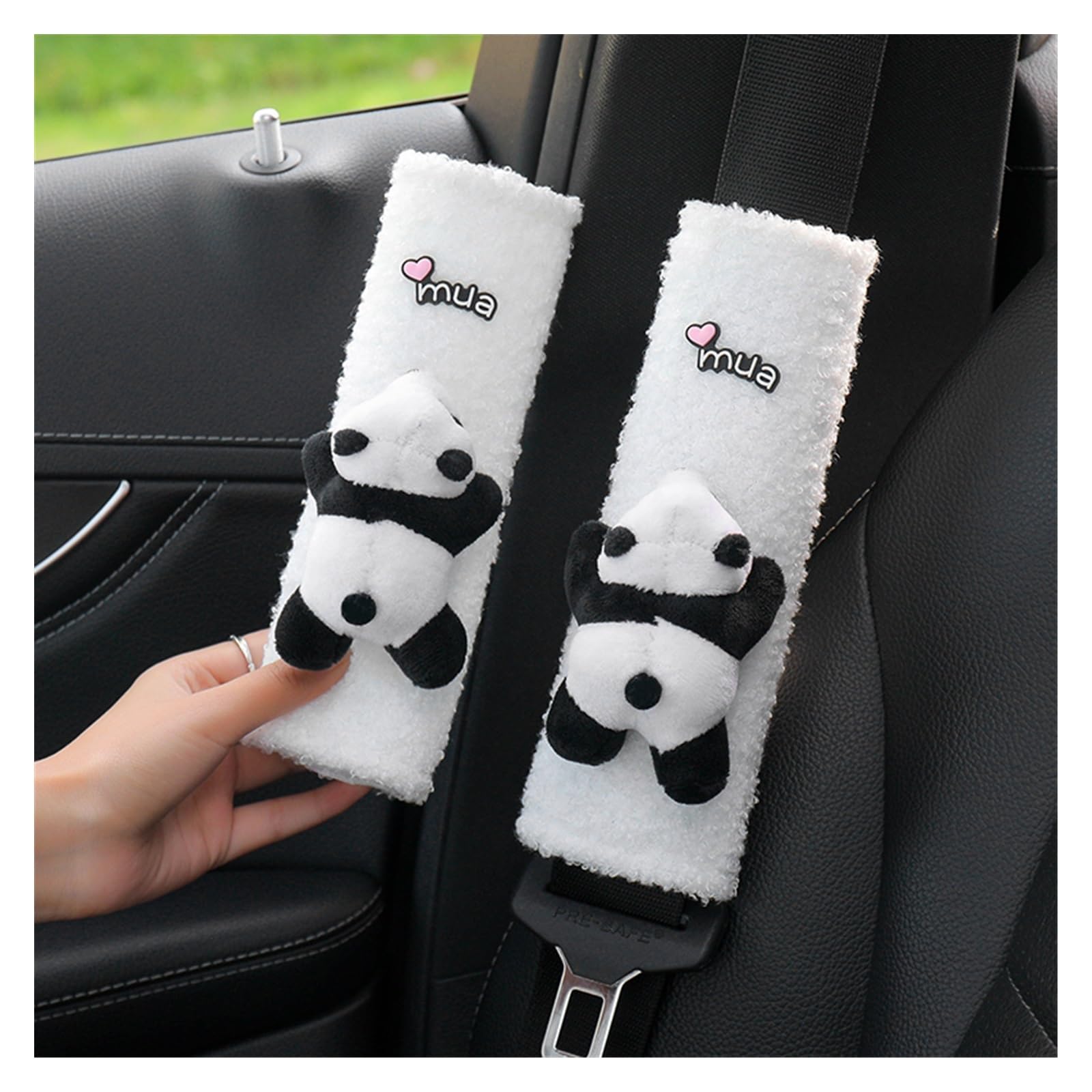 SHOUXI Vordersitzbezüge Niedlicher Cartoon-Panda-Universal-Autositzbezug, Klassischer Winter-weicher Plüsch-Autositzkissen, Warmes Zubehör(Seatbelt Cover) von SHOUXI