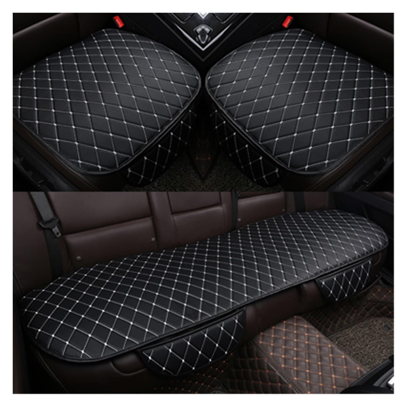 SHOUXI Vordersitzbezüge Universal Leder Auto Kissen Vorne Hinten Rücksitz Sitz Auto Stuhl Seat Protector Pad Innen Zubehör(White and Black,3 stücke) von SHOUXI