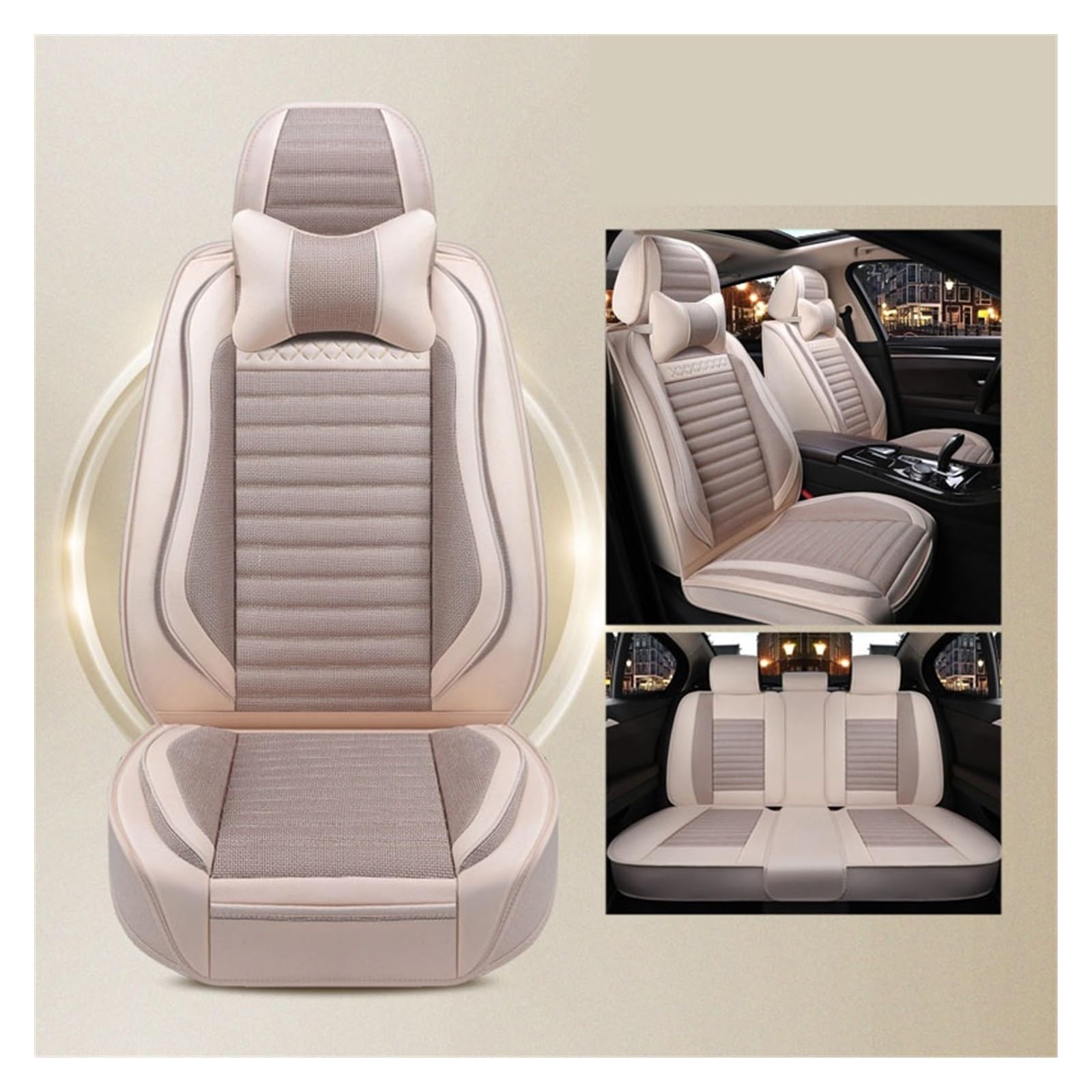 SHOUXI Vordersitzbezüge Universelle Flachs-Autositzbezüge, Autozubehör, Auto-Styling, Auto-Kissenschutz(Beige,Comfort) von SHOUXI