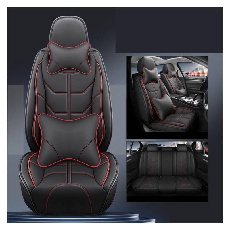 SHOUXI Vordersitzbezüge Universeller Pu-Autositzbezug Für Alle Automodelle Cruze Blazer Captiva Camaro Aveo Malibu Autozubehör(Black Red,5 MecT) von SHOUXI