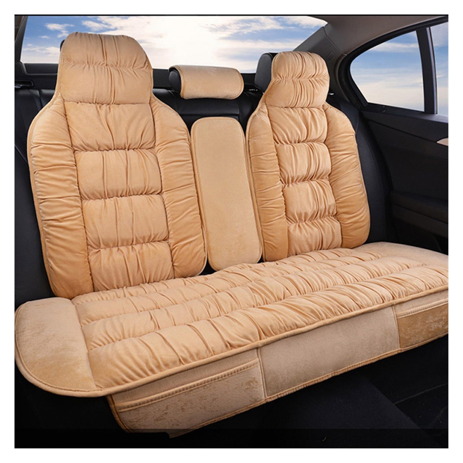 SHOUXI Vordersitzbezüge Warmer Hinterer Autositzbezug Universalkissen Für Autositzschutzmatte Innenzubehör(Beige) von SHOUXI