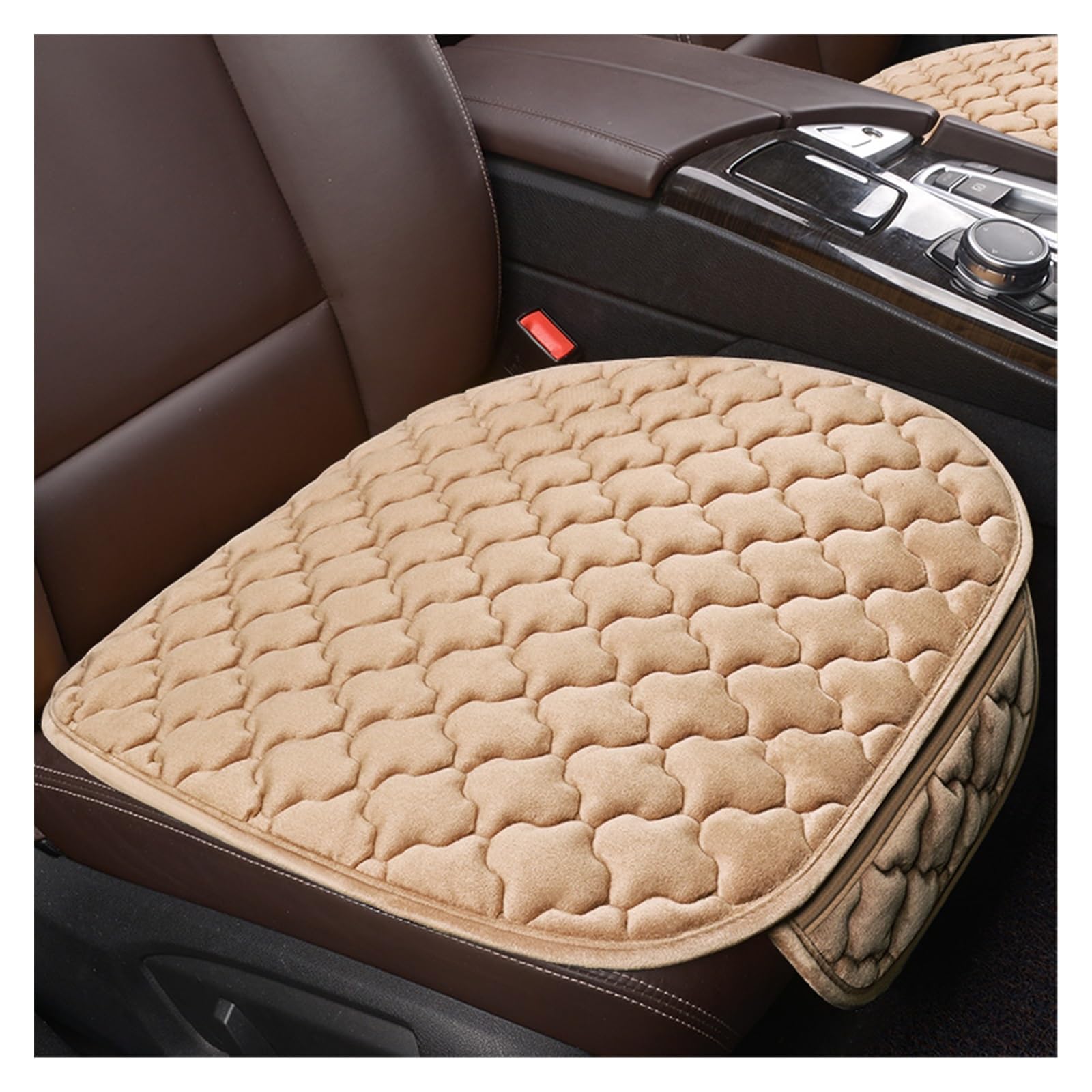 SHOUXI Vordersitzbezüge Winter Plüsch Universal Vorne Hinten Hinten Kissen rutschfeste Waschbar Autos Protector Pad(Beige,Front) von SHOUXI