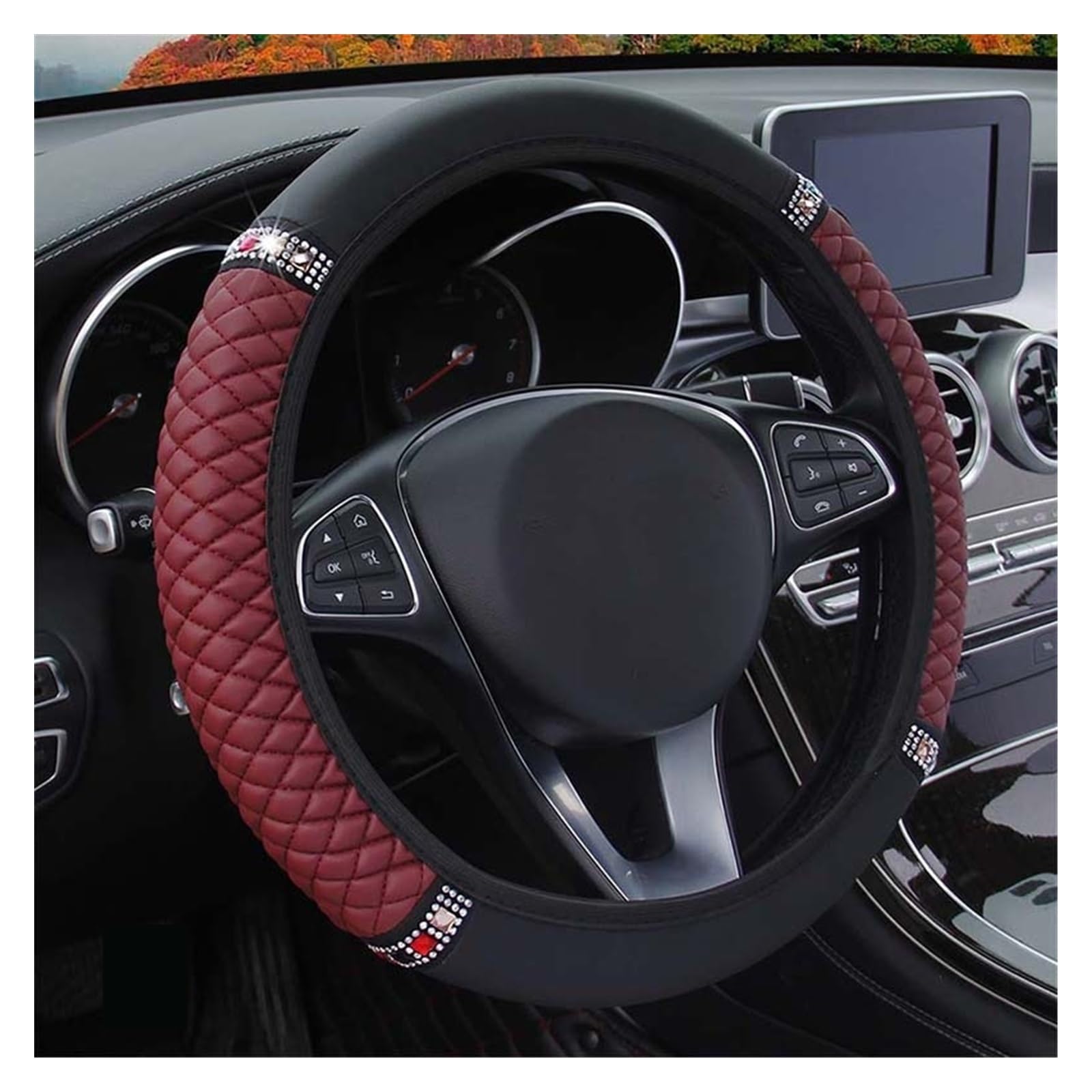 Steering Wheel Cover 15 Zoll Auto Lenkradbezug Universal Glitzer Strass Ohne Innenring Weiches Flanell Autozubehör(C) von SHOUXI