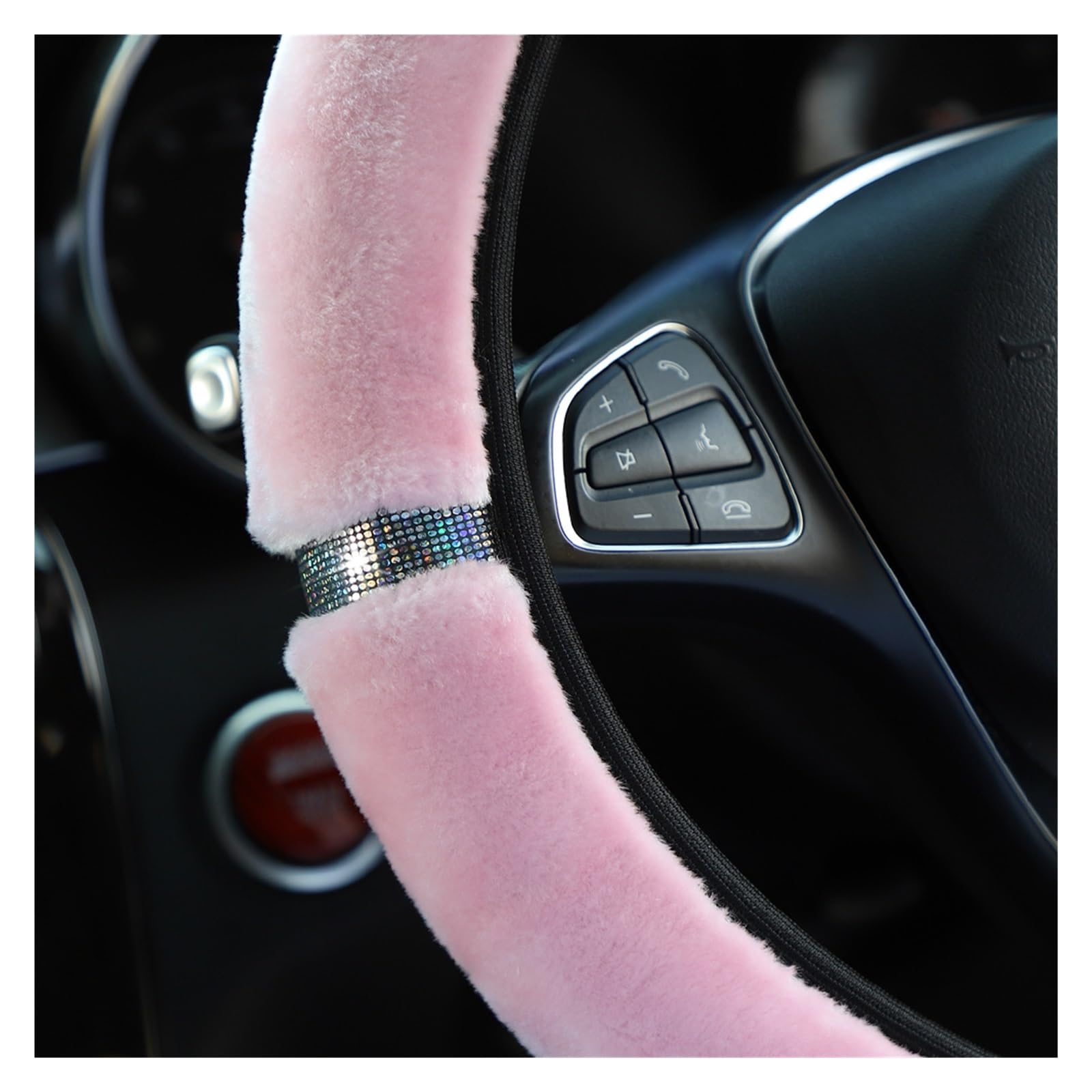 Steering Wheel Cover 37-38 cm Weiche Plüsch Strass Auto Lenkrad Abdeckung Winter Innen Zubehör Lenkung-Cover Auto-Styling(Hell-Pink) von SHOUXI