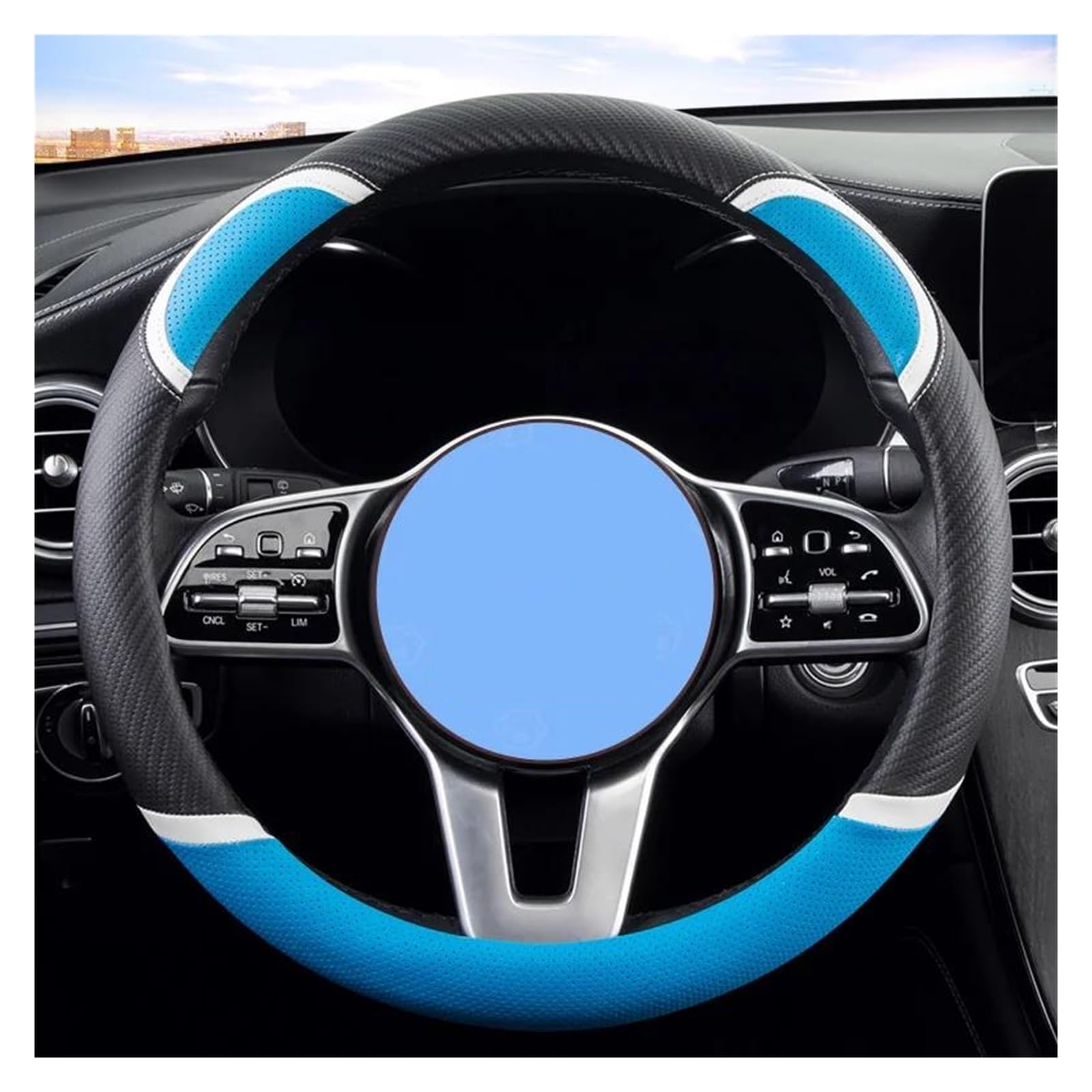 Steering Wheel Cover 38CM Lenkradabdeckung D/O-Form Anti-Rutsch-Autogriffabdeckung Für Golf SUV Autozubehör(Blau,O Type) von SHOUXI