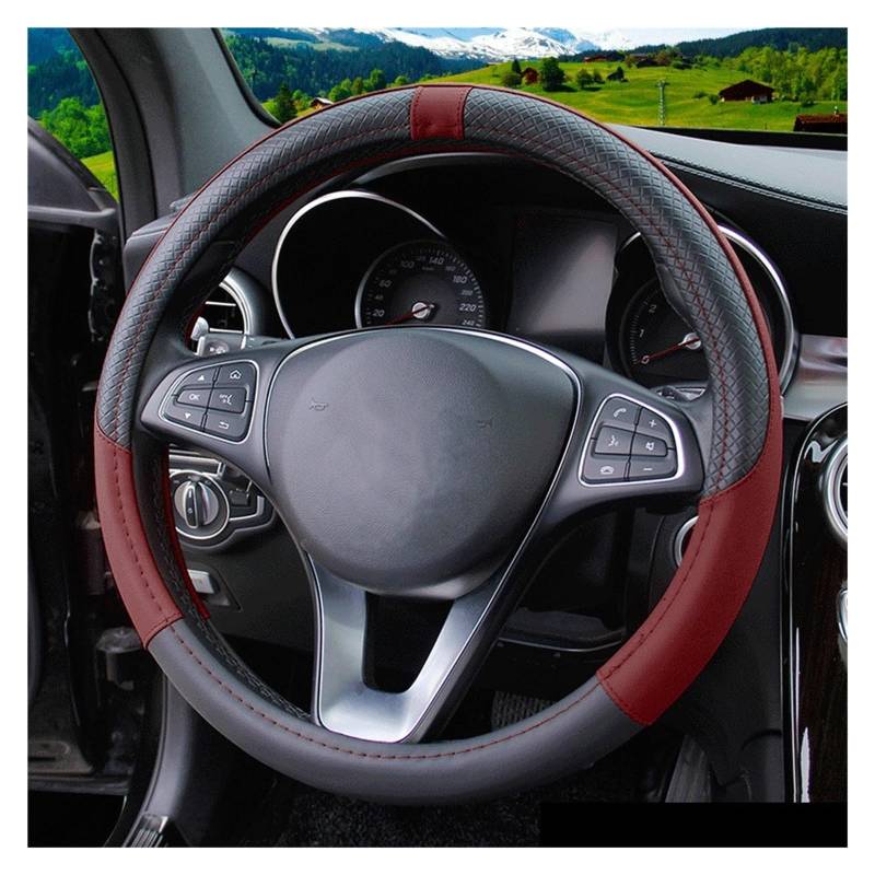 Steering Wheel Cover 38CM Universal Auto Lenkrad Abdeckung Auto Lenkung Hülse Zubehör Auto Lenkung-Weel Deckt Polsterung(Black Wine red) von SHOUXI