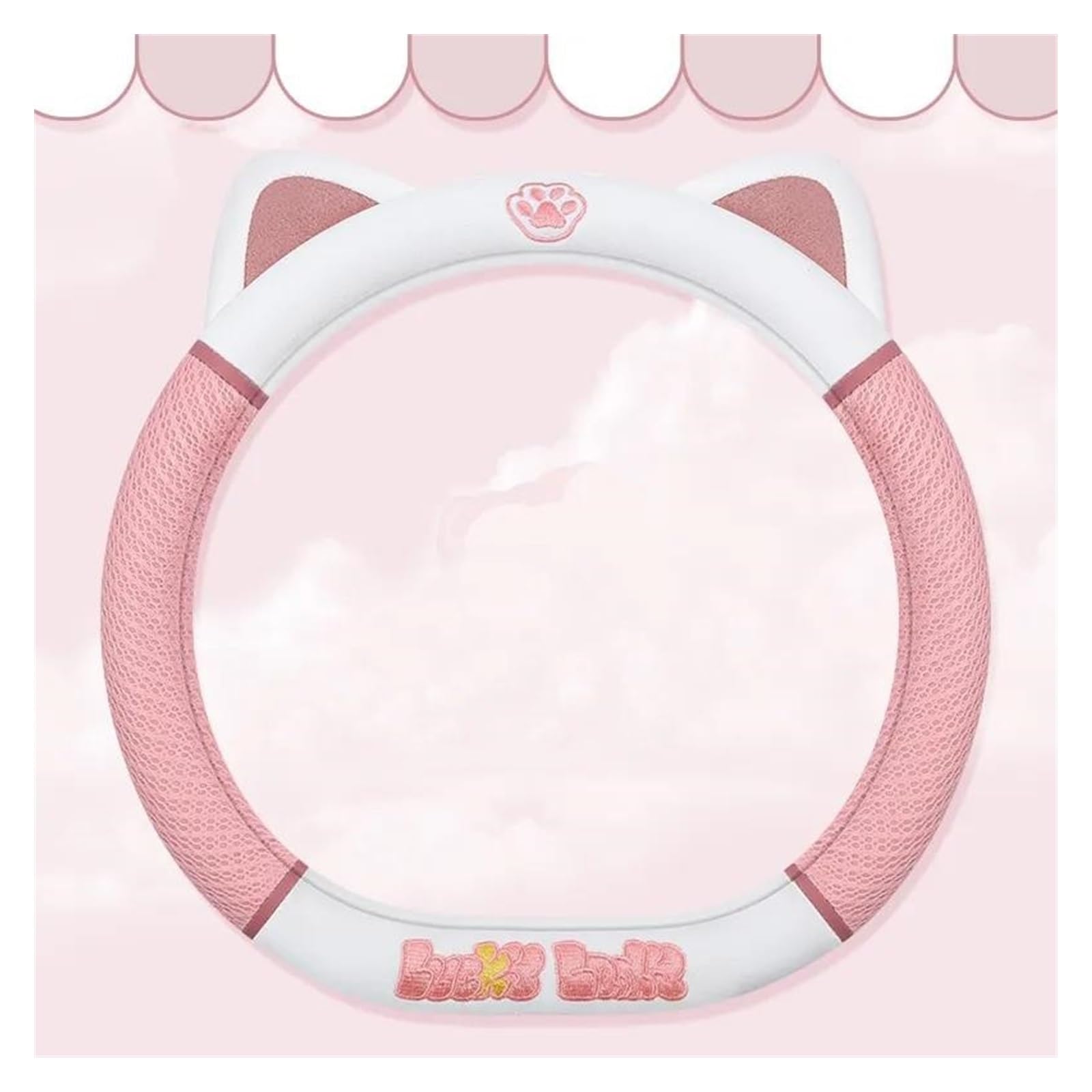 Steering Wheel Cover Anti-Rutsch-Vier-Jahreszeiten-Universal-Eisseide-Cartoon-Nette Katze-Ohr-Auto-Lenkradabdeckung Auto-Innenzubehör(Rosa,Type D) von SHOUXI