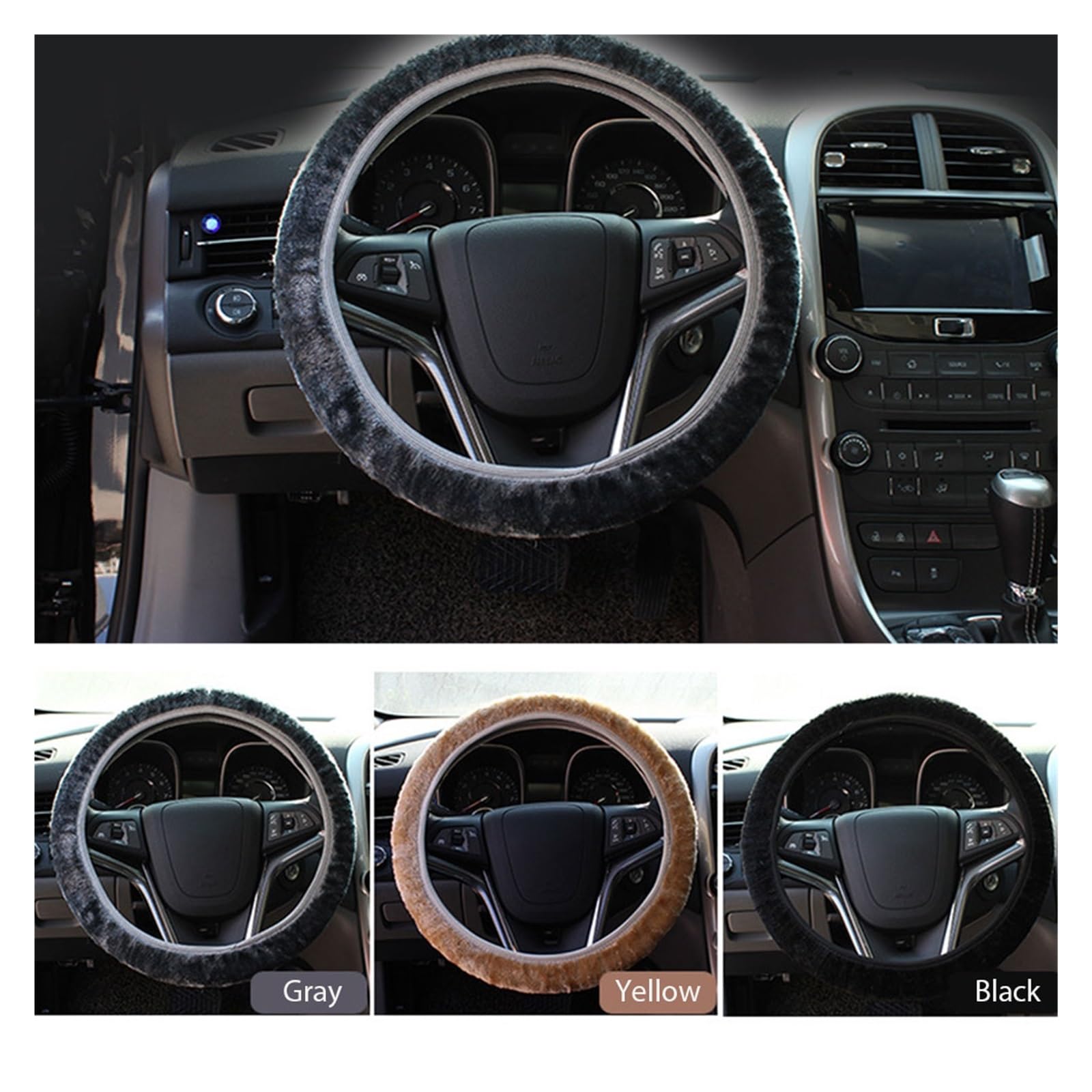 Steering Wheel Cover Auto-Lenkrad-Abdeckung, Hochdichtes Warmes Plüsch-Winter-Lenkrad-Schutz-Abdeckung, Auto-Innenzubehör(EIN) von SHOUXI