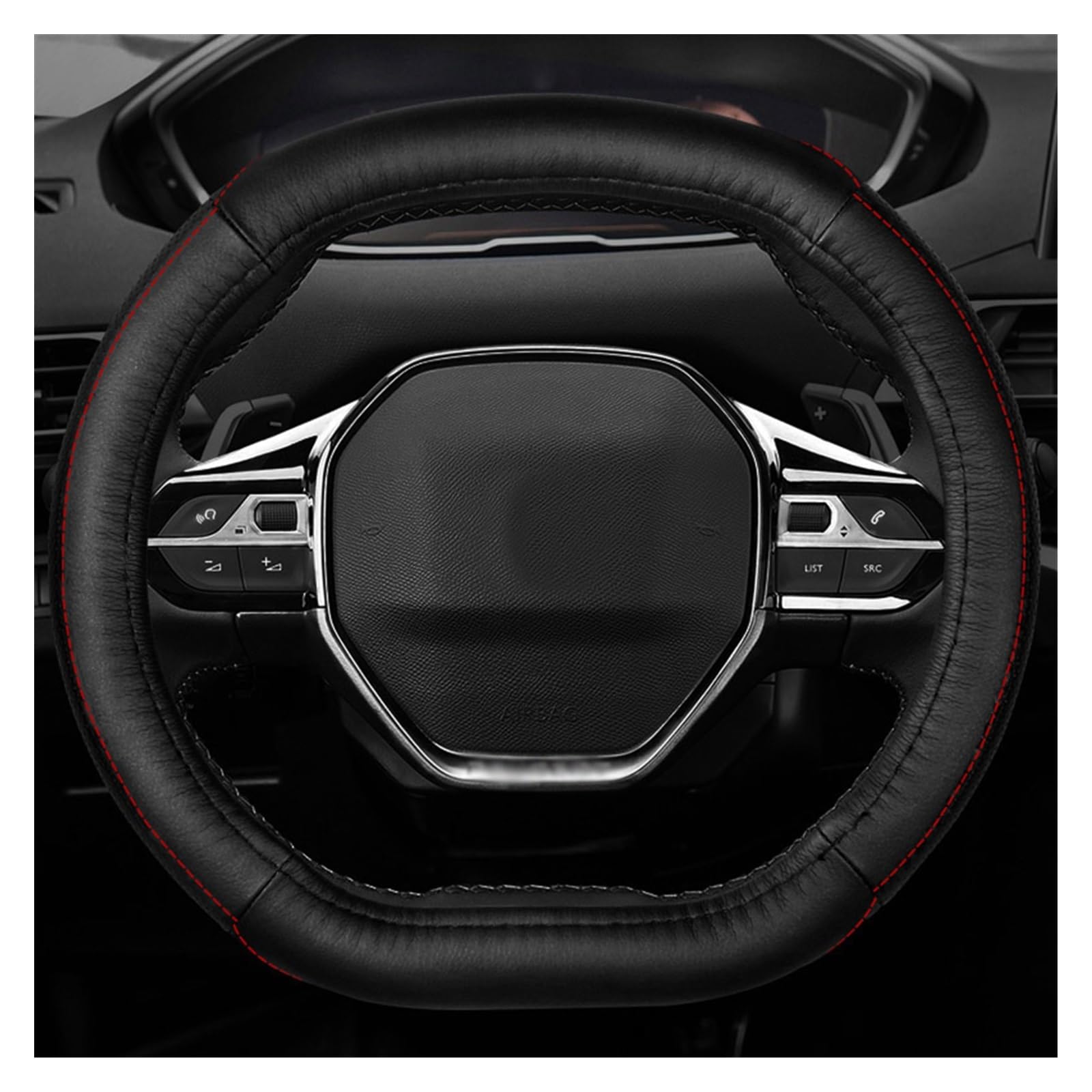 Steering Wheel Cover Auto-Lenkradabdeckung Für 508 2008 2019–2020 3008 4008 5008 2016–2019 208 E-208 2020 Auto-Lenkradnaben-Zubehör(Rote Linie) von SHOUXI