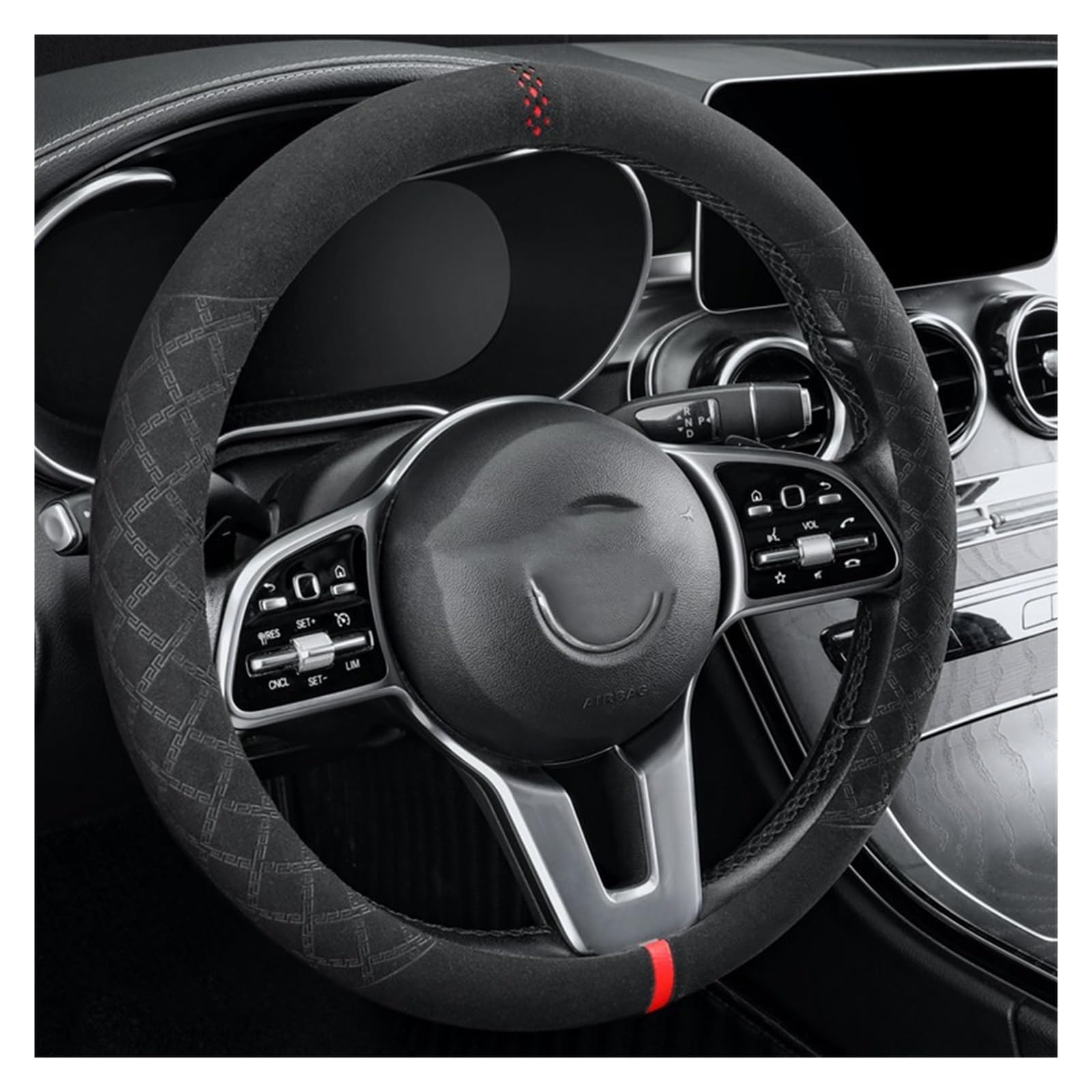 Steering Wheel Cover Auto-Lenkradbezug, 38 cm, Universeller Lenkradschutz, Anti-Rutsch-Bezüge Für O-Typ-Autolenkrad(Schwarz+Rot) von SHOUXI