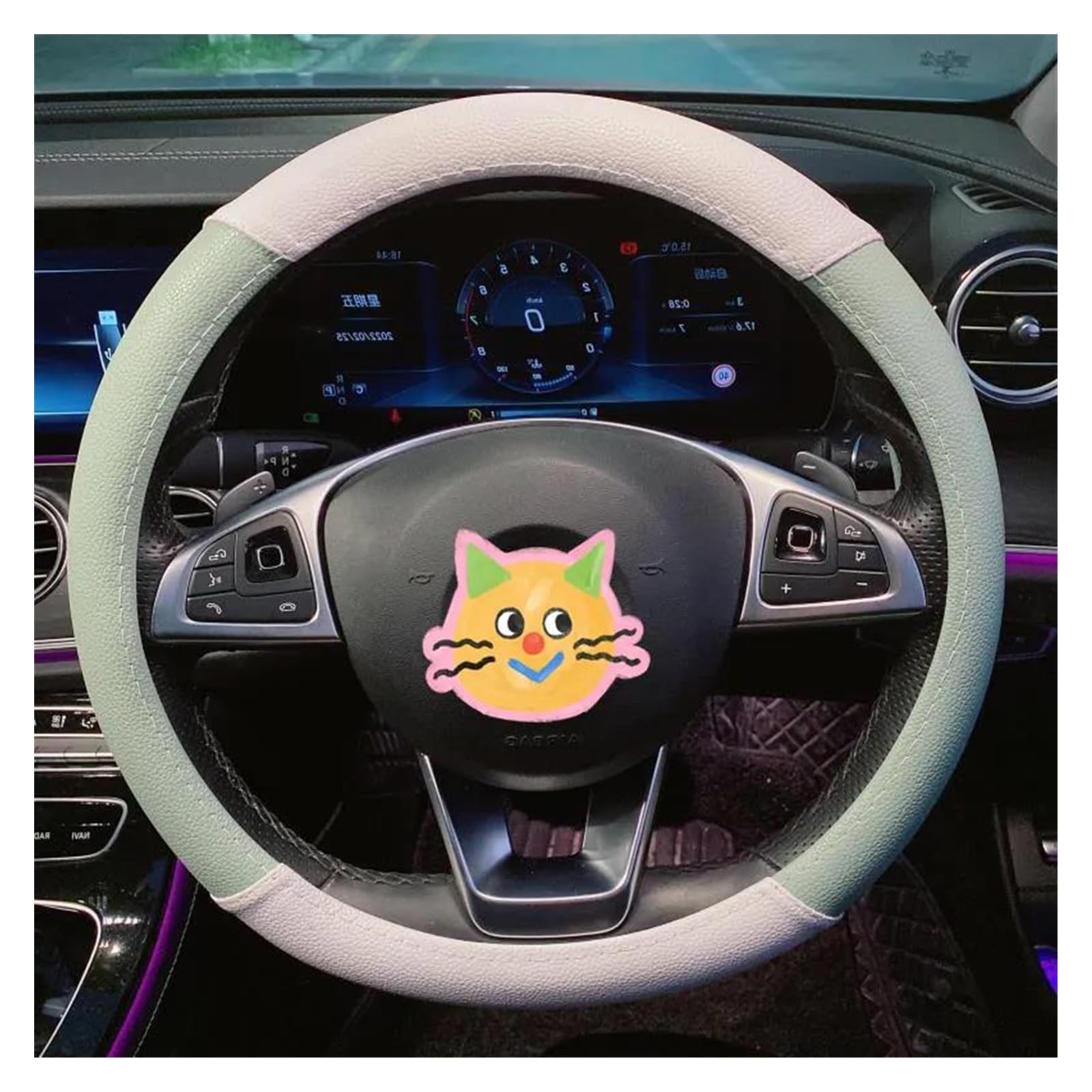 Steering Wheel Cover Auto-Lenkradbezug, Cartoon-Auto-Innenausstattung, Damen-Autozubehör(Hellgrün,C) von SHOUXI