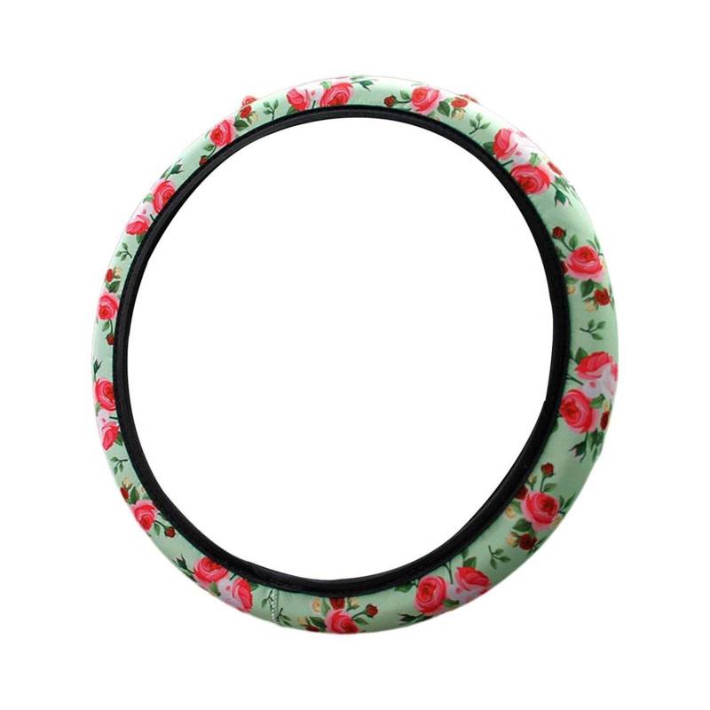 Steering Wheel Cover Blumen-Lenkradbezug, Rosen-Blumen-Lenkradschutz, Weiche Kissen, Bequemer Griff, Auto-Automobilabdeckung Für LKW, SUV(Orange,Blue,Green,Silver,Black) von SHOUXI