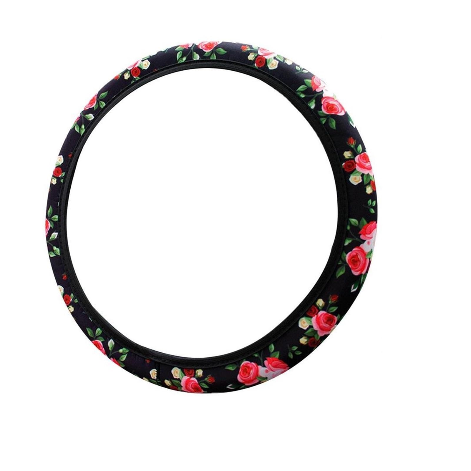 Steering Wheel Cover Blumen-Lenkradbezug, Rosen-Blumen-Lenkradschutz, Weiche Kissen, Bequemer Griff, Auto-Automobilabdeckung Für LKW, SUV(Schwarz) von SHOUXI