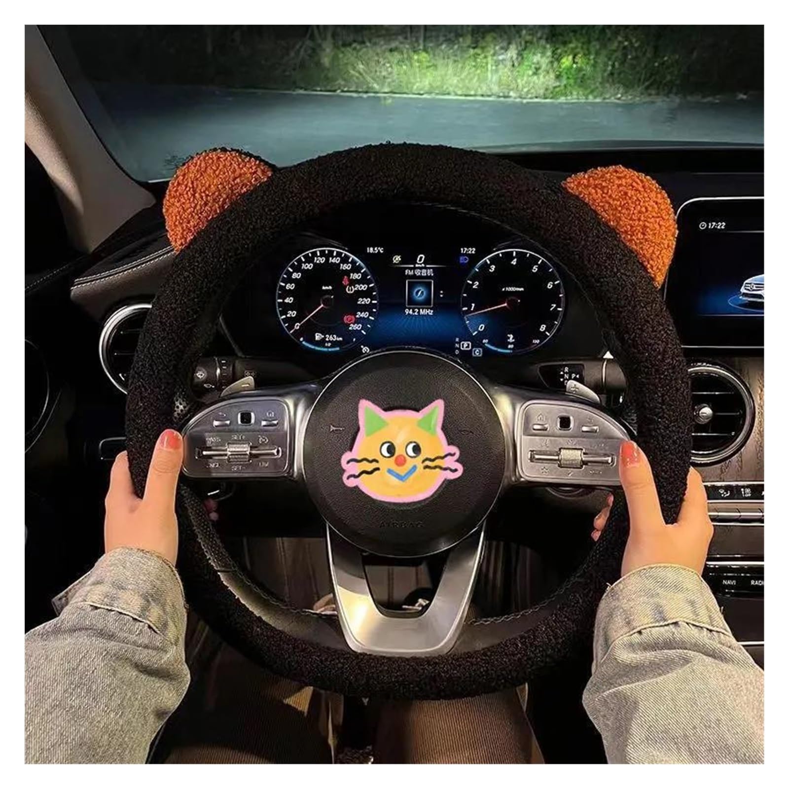 Steering Wheel Cover Cartoon Auto Lenkrad Abdeckung Lamm Samt Bär Ohren Auto Griff Abdeckung Vier Jahreszeiten Auto Zubehör Winter Warm(Braun) von SHOUXI