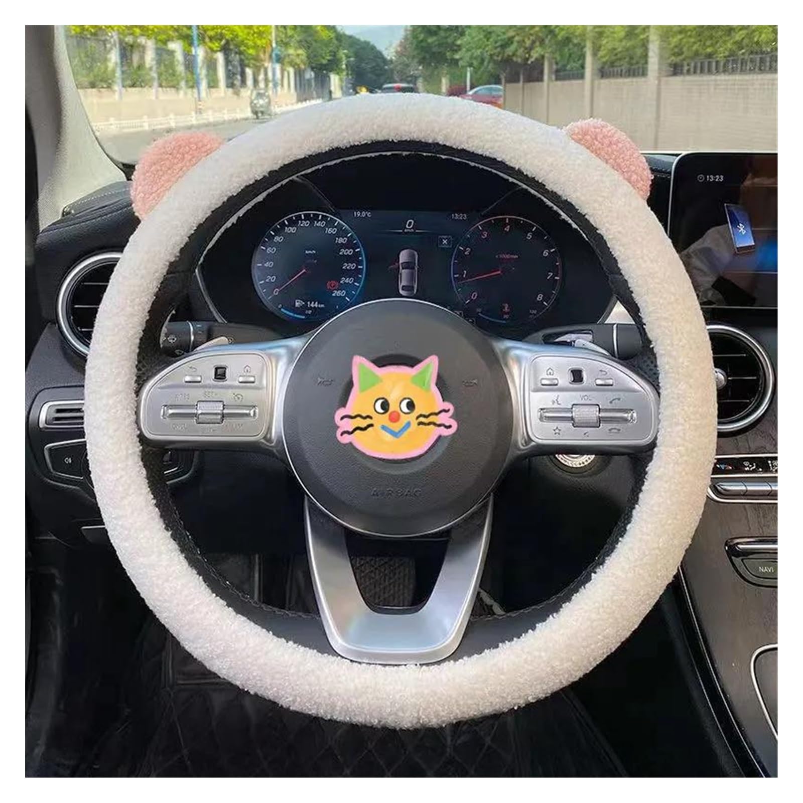 Steering Wheel Cover Cartoon Auto Lenkrad Abdeckung Lamm Samt Bär Ohren Auto Griff Abdeckung Vier Jahreszeiten Auto Zubehör Winter Warm(Rosa) von SHOUXI