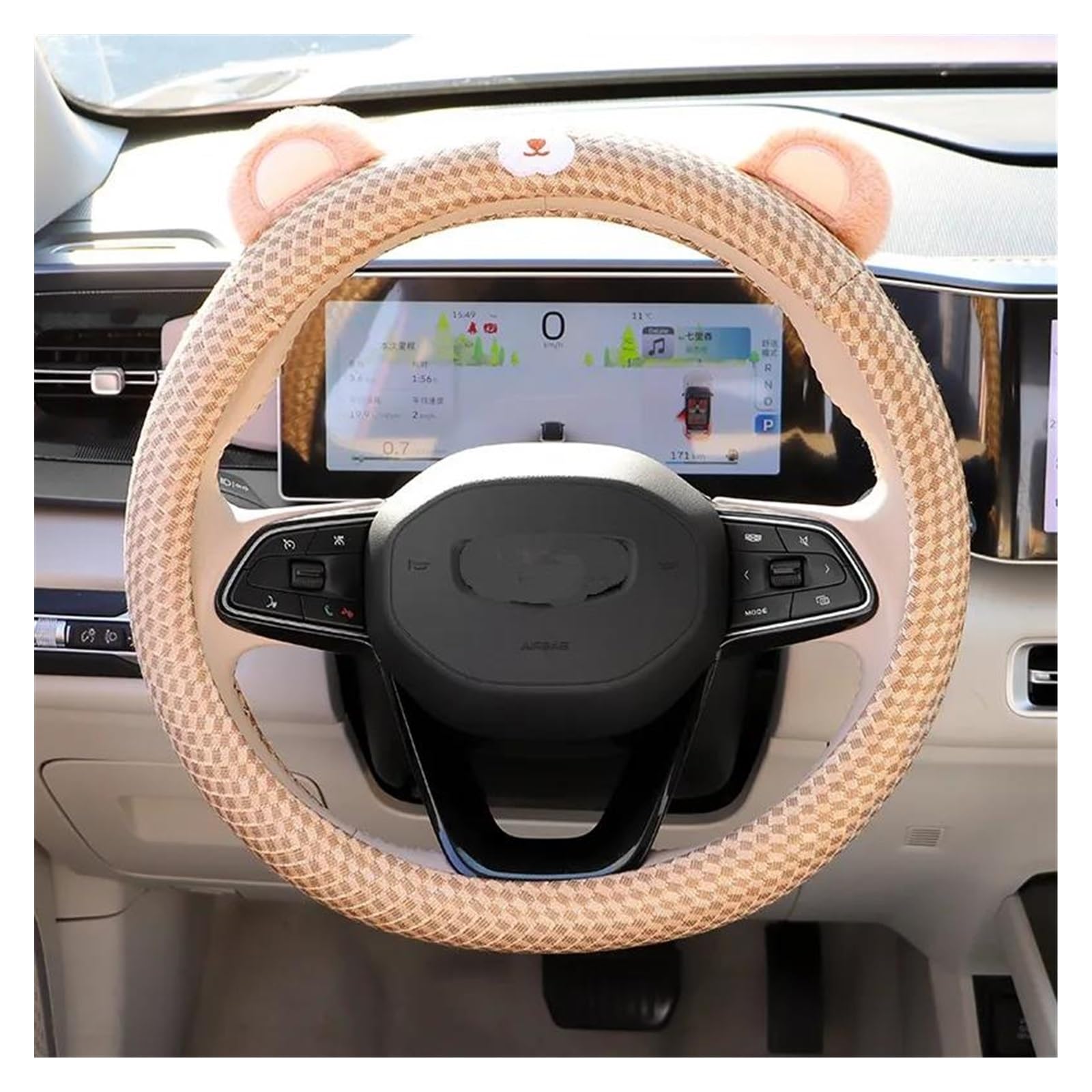 Steering Wheel Cover Cartoon Griff Abdeckung Vier Jahreszeiten Universal Niedlichen Cartoon Bär Kaninchen Ohr Anti-rutsch Auto Lenkrad Abdeckung(Braun) von SHOUXI