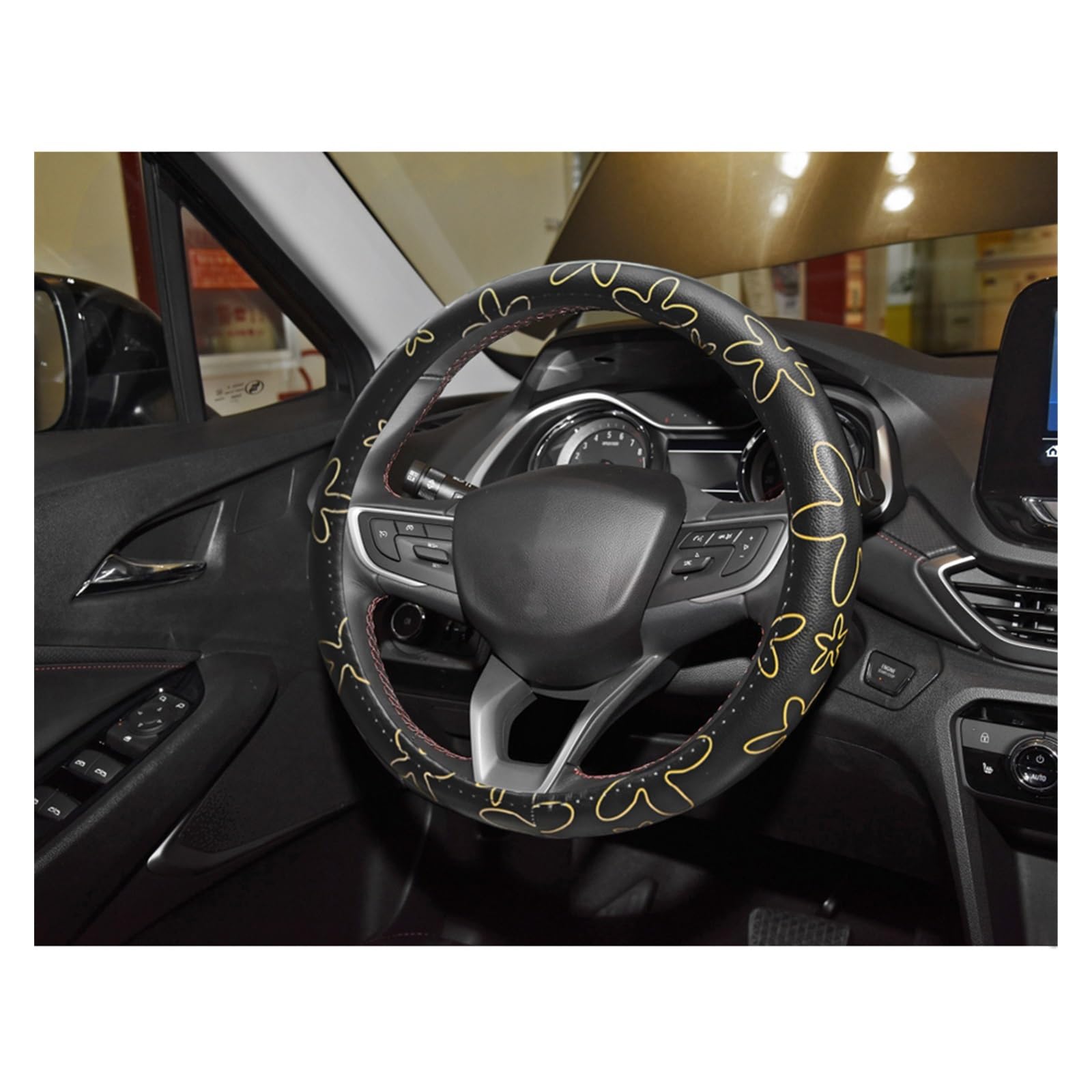 Steering Wheel Cover Cartoon-PU-Auto-Lenkradbezug Mit Modischer Blumen-Schutzhülle Für Alle Jahreszeiten(Flower Patterns) von SHOUXI