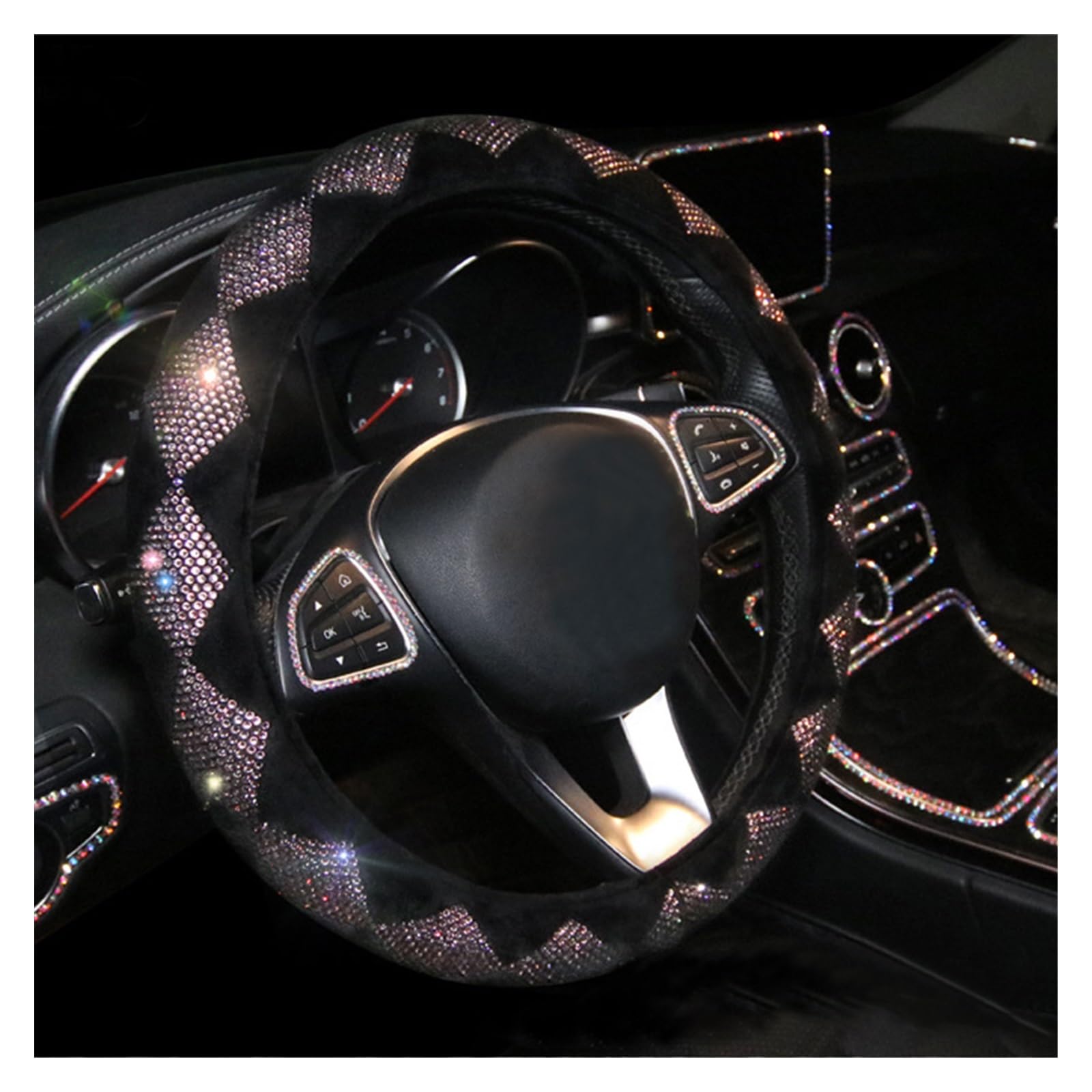 Steering Wheel Cover Diamant-Rhombic-Lenkradabdeckung, PU-Autoradschutz, Personalisierte Autodekoration Für Frauen(Violett) von SHOUXI