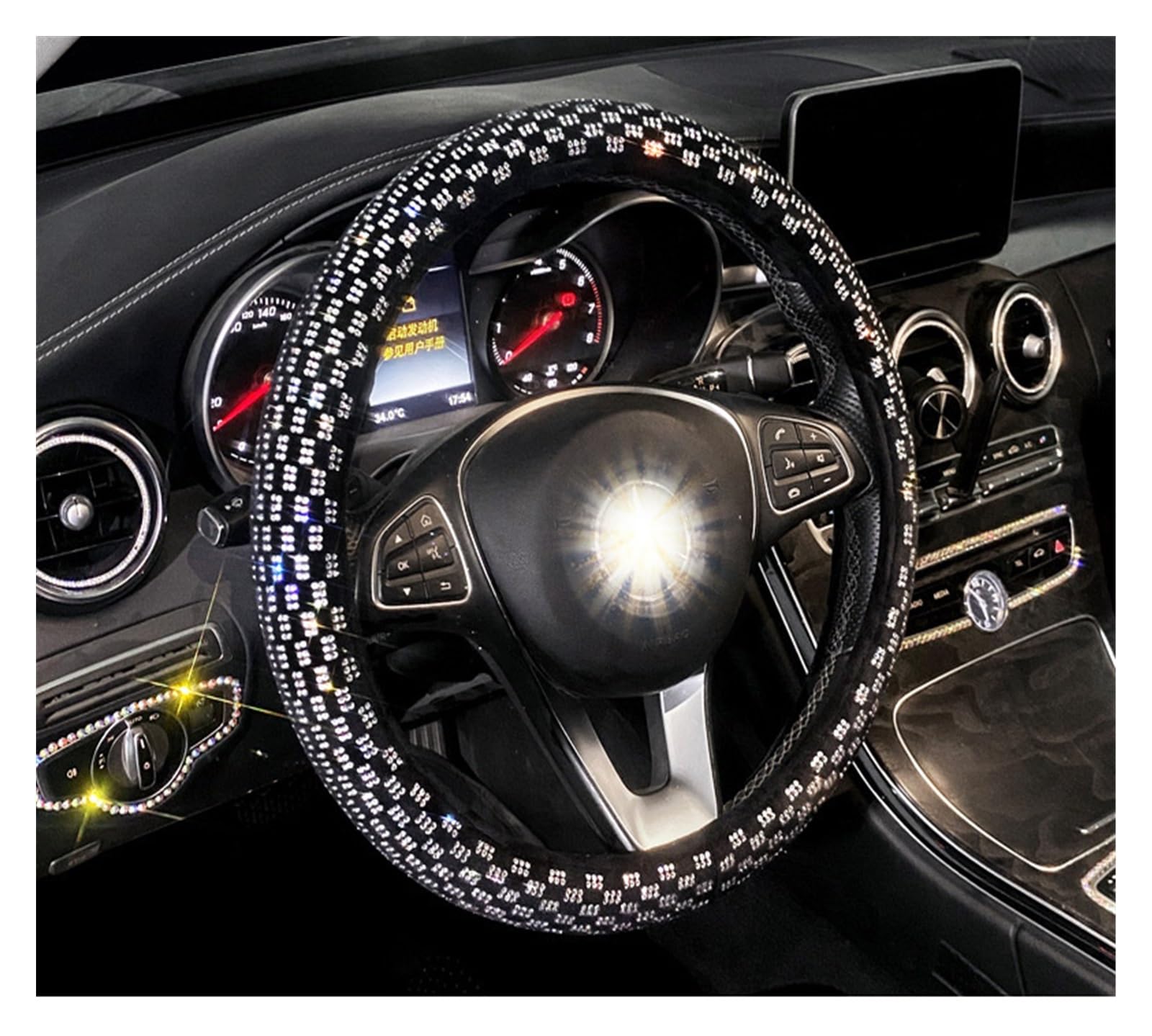 Steering Wheel Cover Mode Luxus Kristall Auto Lenkrad Abdeckungen Unisex Auto Innen Deco Zubehör Styling(Weiß) von SHOUXI