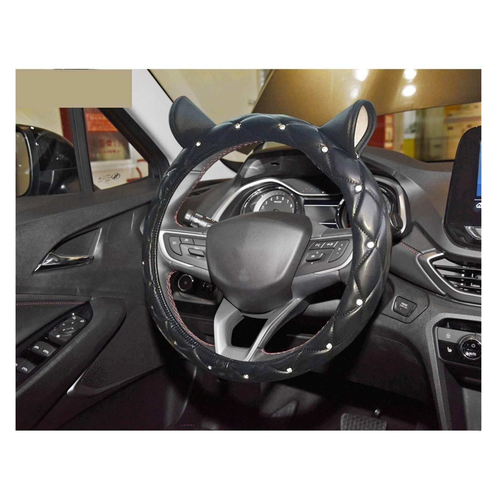 Steering Wheel Cover Niedliche Auto-Lenkradabdeckungen Mit Ohren, 38 cm, Kristallrhinestone, Universelles Auto-Innenzubehör Für Frauen Und Mädchen(Schwarz) von SHOUXI