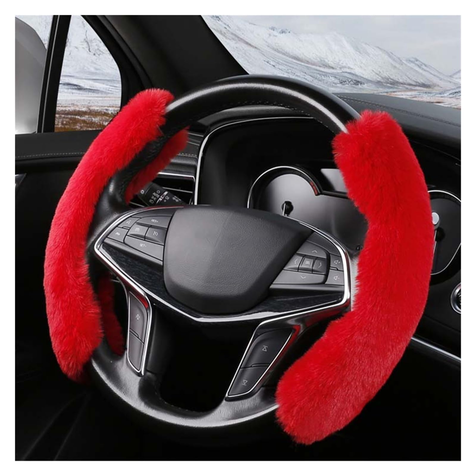 Steering Wheel Cover Plüsch-Lenkradbezug, Winter-Warmer Auto-Lenkradschutz, Modischer Und Niedlicher Auto-Innenraum-Zubehörbezug Für Frauen Und Mädchen(Rot) von SHOUXI