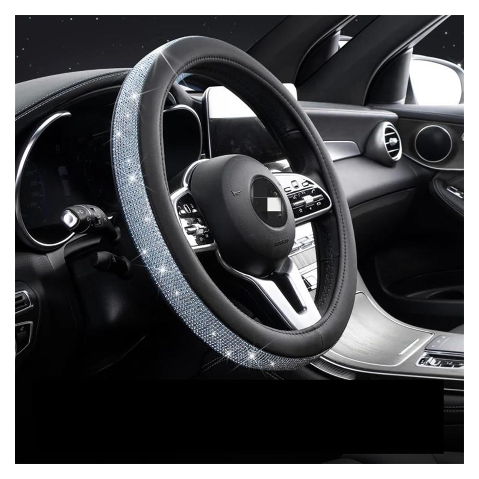 Steering Wheel Cover Strass-Lenkradbezug, Glänzender Diamant, PU-Leder, Lenkradbezug, 38 cm(F) von SHOUXI