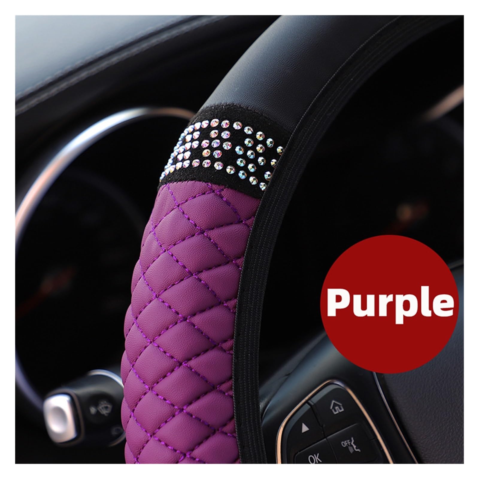 Steering Wheel Cover Universal 37-38 cm Bling Auto Lenkrad Abdeckung Strass Lenkrad Abdeckungen Auto Innen Dekor Zubehör(Violett) von SHOUXI