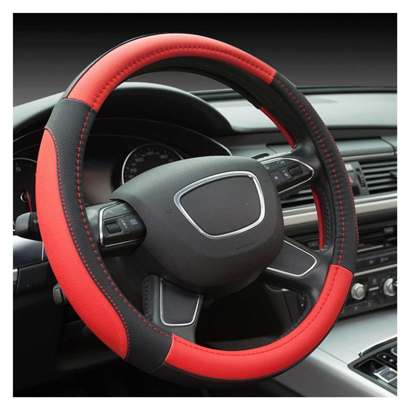 Steering Wheel Cover rutschfeste Auto-Lenkradabdeckung, Universelle Auto-Lenkrad-Schutzhülle, Modischer Stil, 38 cm(Rot) von SHOUXI